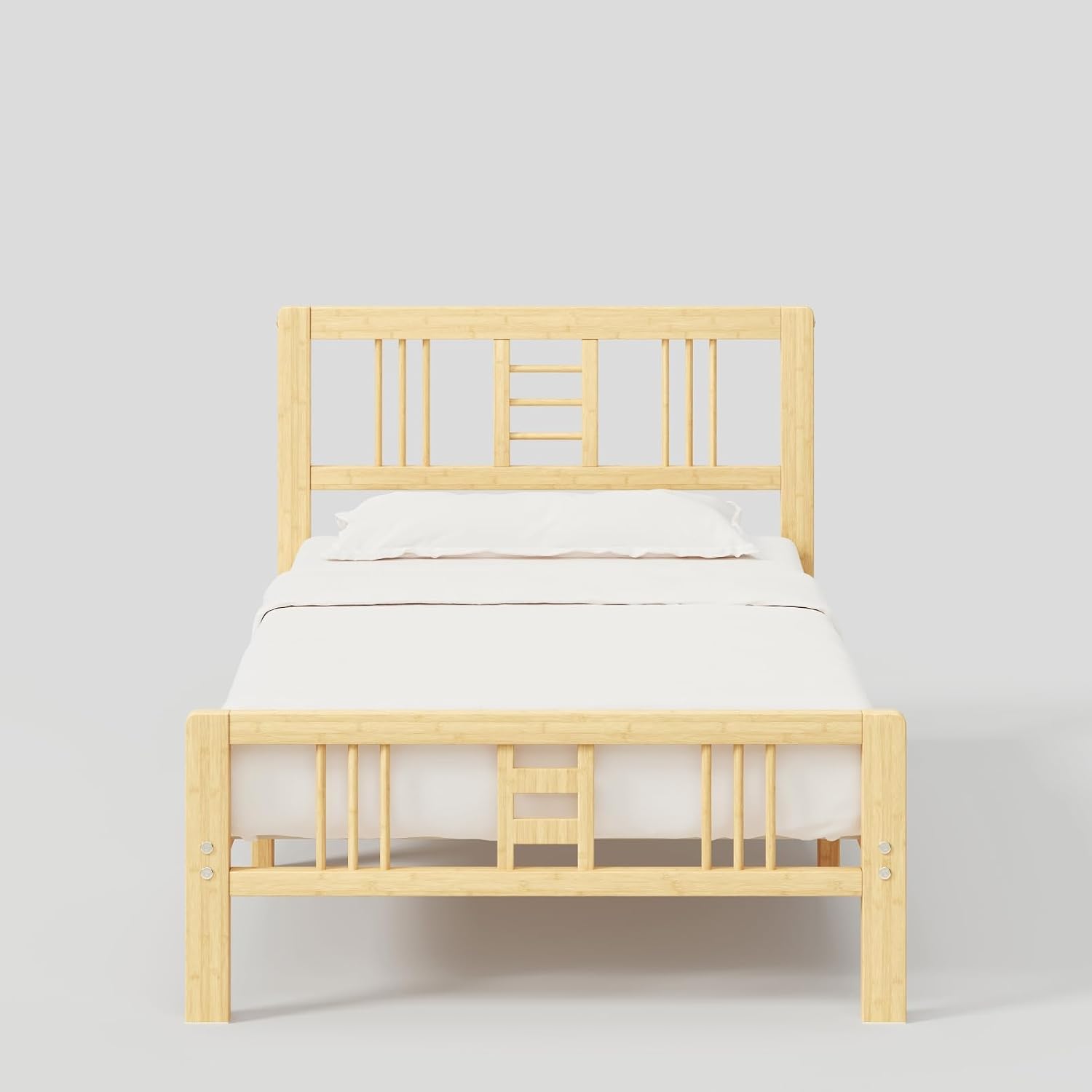 10 Inch High Bamboo Twin Bed Frame with Headboard Footboard & Metal Slat Support, Noise-Free Reinforced Platform Bed Easy to Assemble No Box Spring Required