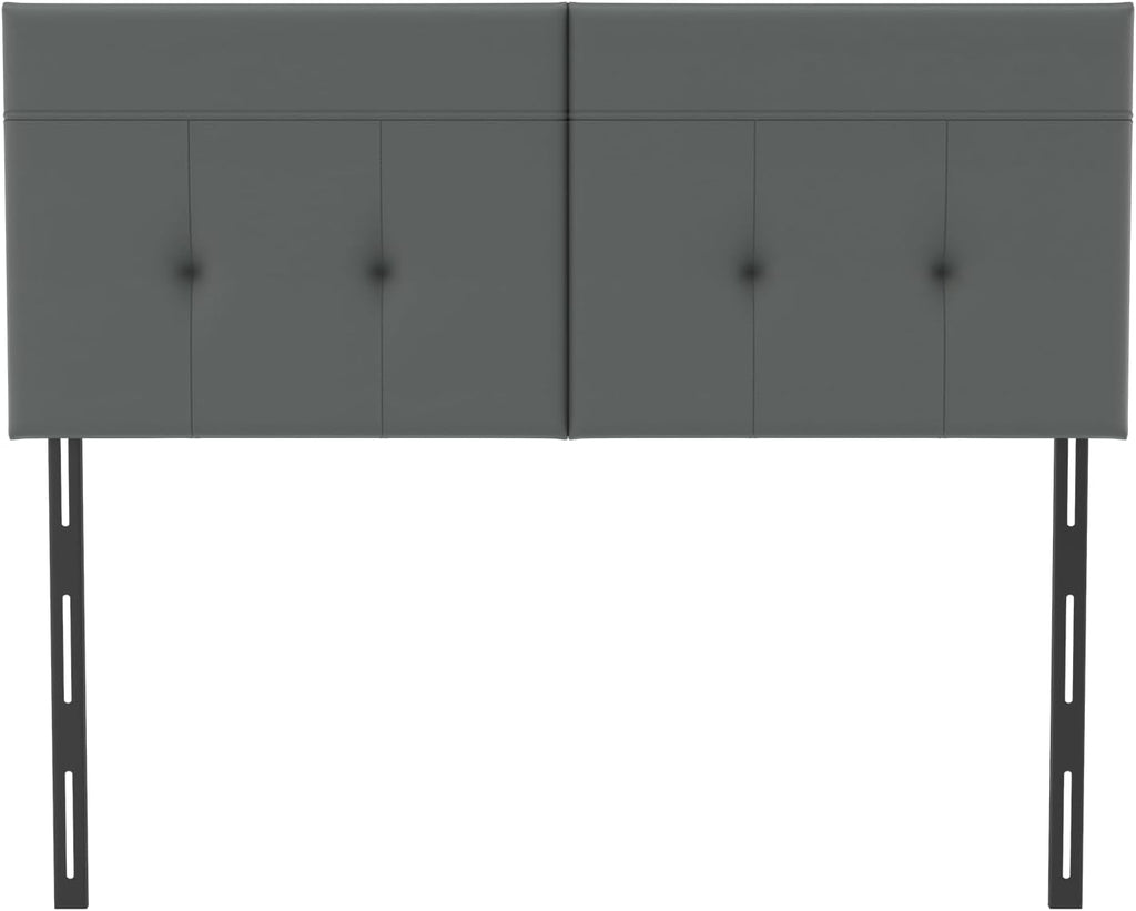 King Headboard Only with Adjustable Metal Legs, Faux Leather Upholstered Headboard King Size, Modern Stylish Headboard with Sunken Dot Design, Sturdy Bed Headboard for Bedroom, Gray