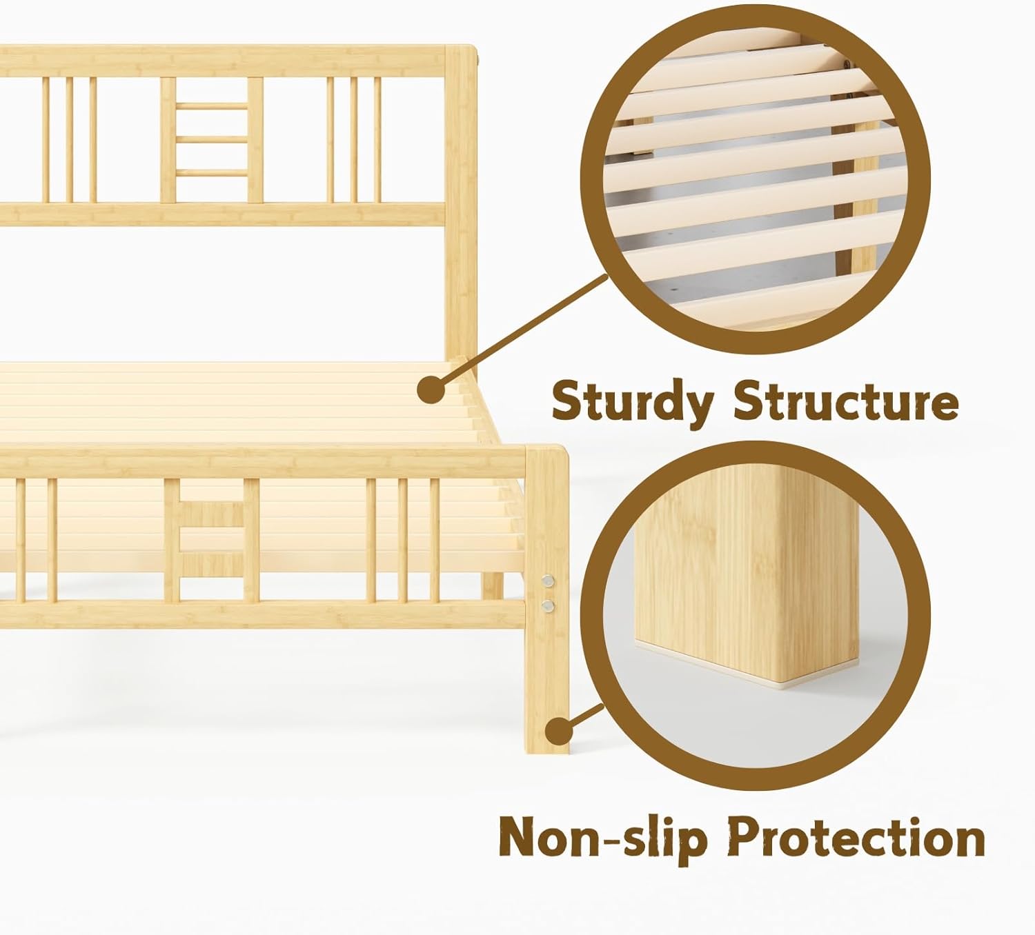 10 Inch High Bamboo Twin Bed Frame with Headboard Footboard & Metal Slat Support, Noise-Free Reinforced Platform Bed Easy to Assemble No Box Spring Required