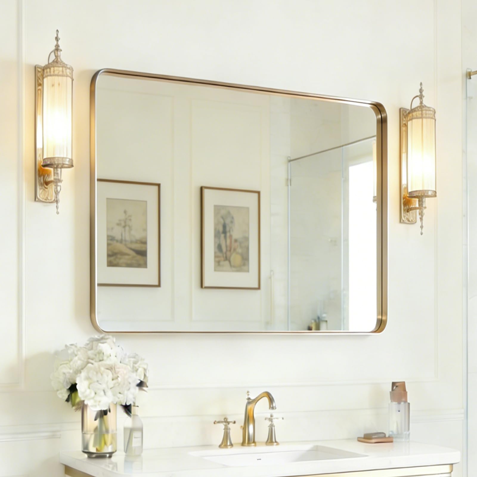 USHOWER 2-Pack Black Bathroom Mirrors Over Sink 22 x 30 Inch, Metal Frame Rectangle Mirror, Modern Farmhouse Vanity Mirror, Wall Mounted for Bedroom, Living Room, Entryway Remodel & Upgrade