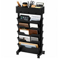 5 Tier Rolling Book Cart Multi-Functional Movable Storage Bookshelves with Lockable Wheels for Study Office Library Classroom, White (Whtie, with Wheel)