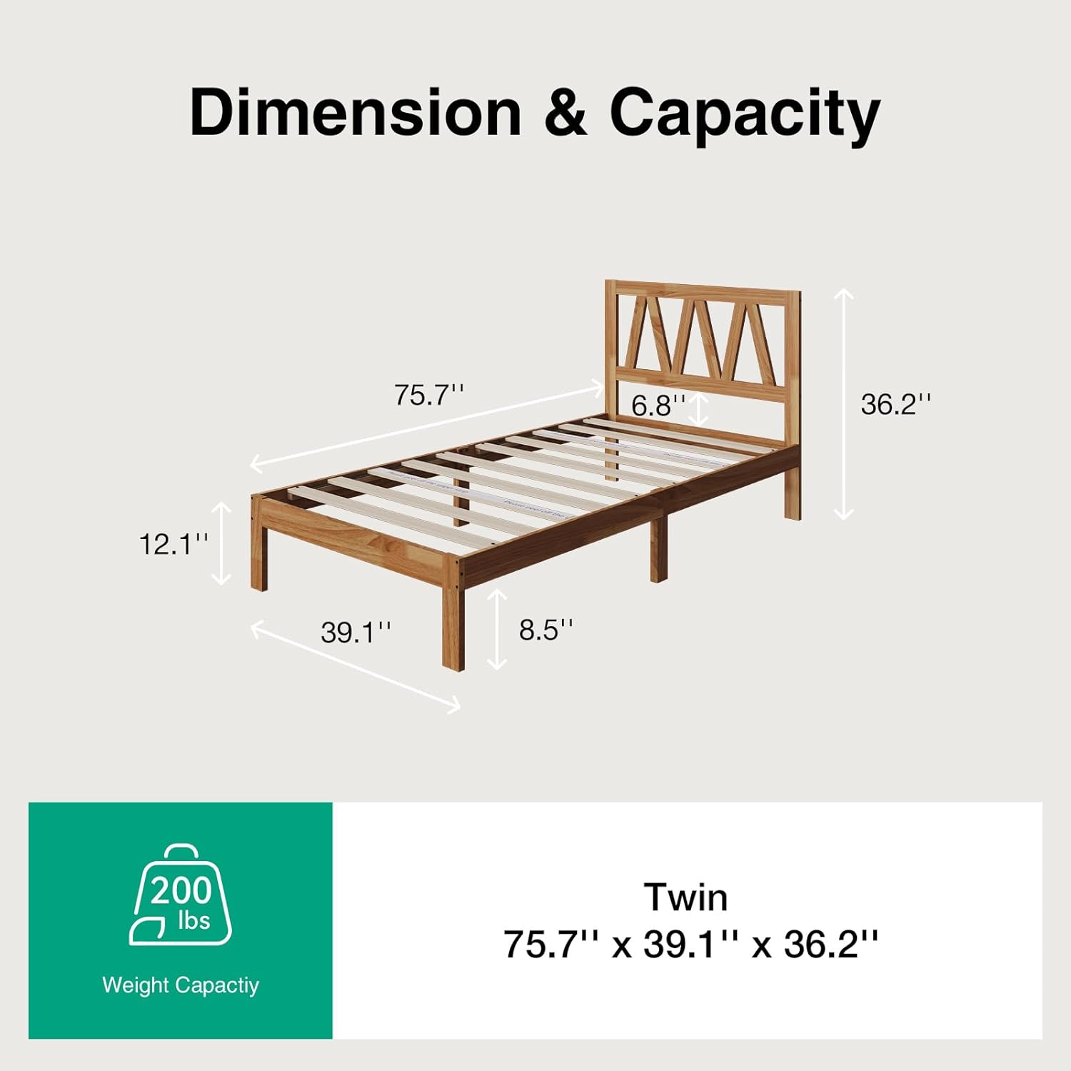 Novilla 12 Inch Twin Bed Frame Twin Size Bed Frames with Headboard Solid Wooden BedFrame Foundation No Box Spring Needed, Easy Assembly, Natural