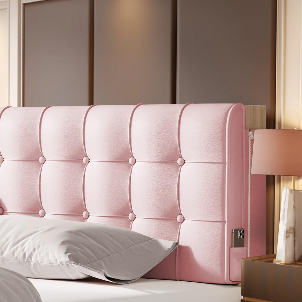 BCU Headboard Pillow Full Size Upholstered Soft Tufted Headboard Backrest Pillow with Removable Cover for Adjustable Bed Back Support, Pink