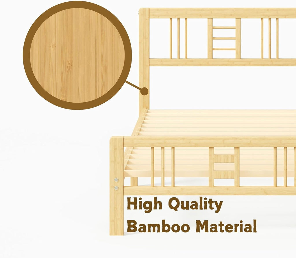 10 Inch High Bamboo Twin Bed Frame with Headboard Footboard & Metal Slat Support, Noise-Free Reinforced Platform Bed Easy to Assemble No Box Spring Required