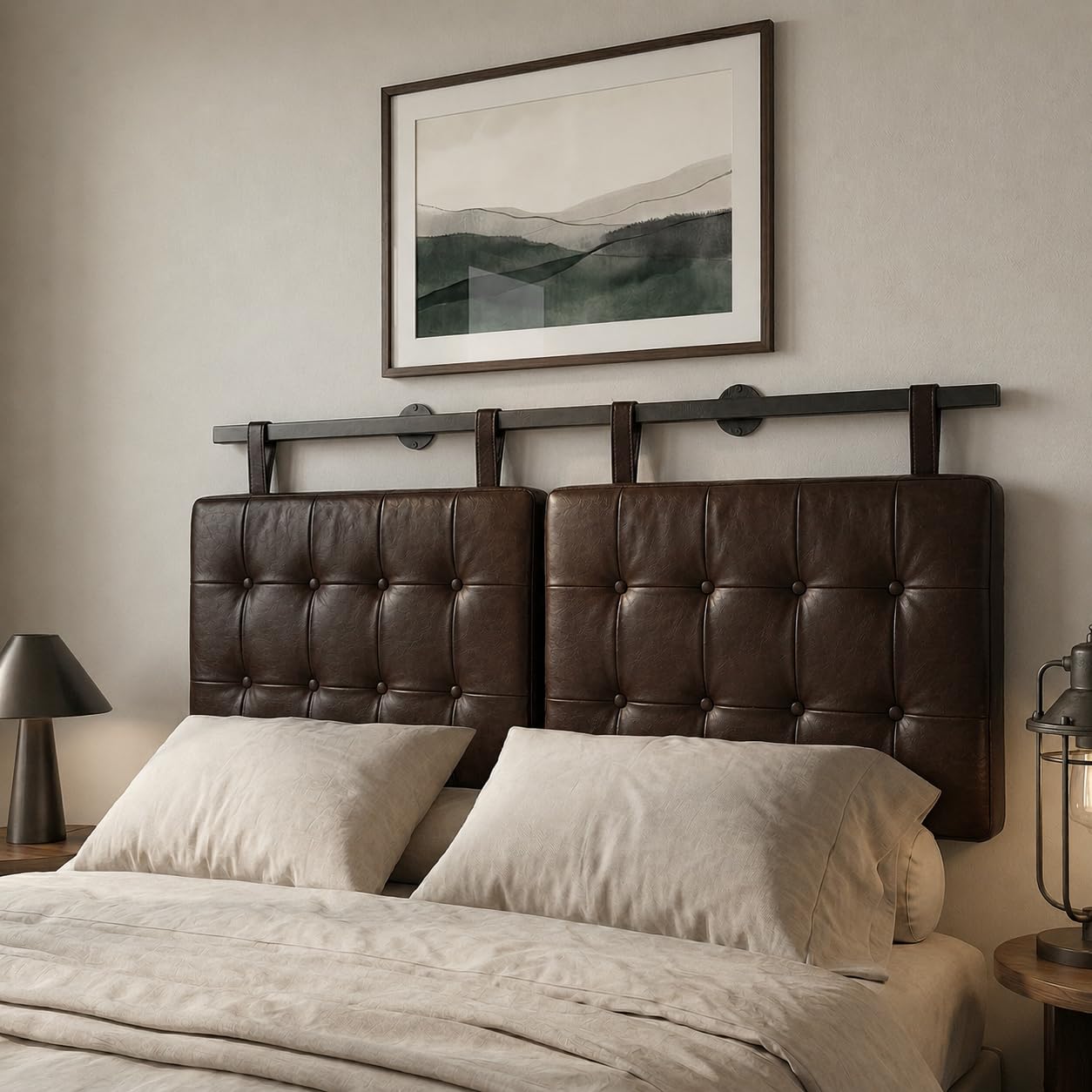 Queen Headboard only, Wall Mounted Headboard for Adjustable Bed, Hanging Head Board for Queen Size Bed Button Tufted Upholstered Headboard Cabeceras De Cama for Bedroom, Dorm, Dark Brown Faux Leather