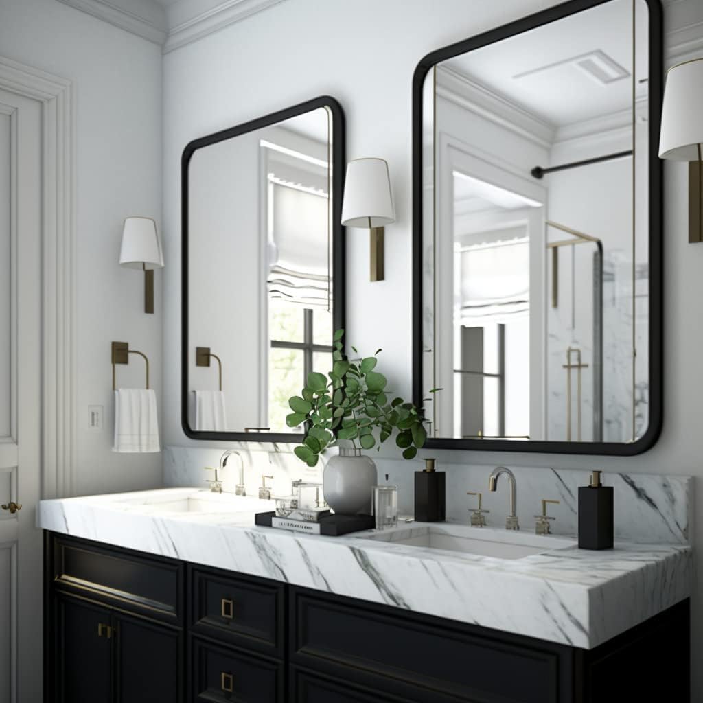 USHOWER 2-Pack Black Bathroom Mirrors Over Sink 22 x 30 Inch, Metal Frame Rectangle Mirror, Modern Farmhouse Vanity Mirror, Wall Mounted for Bedroom, Living Room, Entryway Remodel & Upgrade