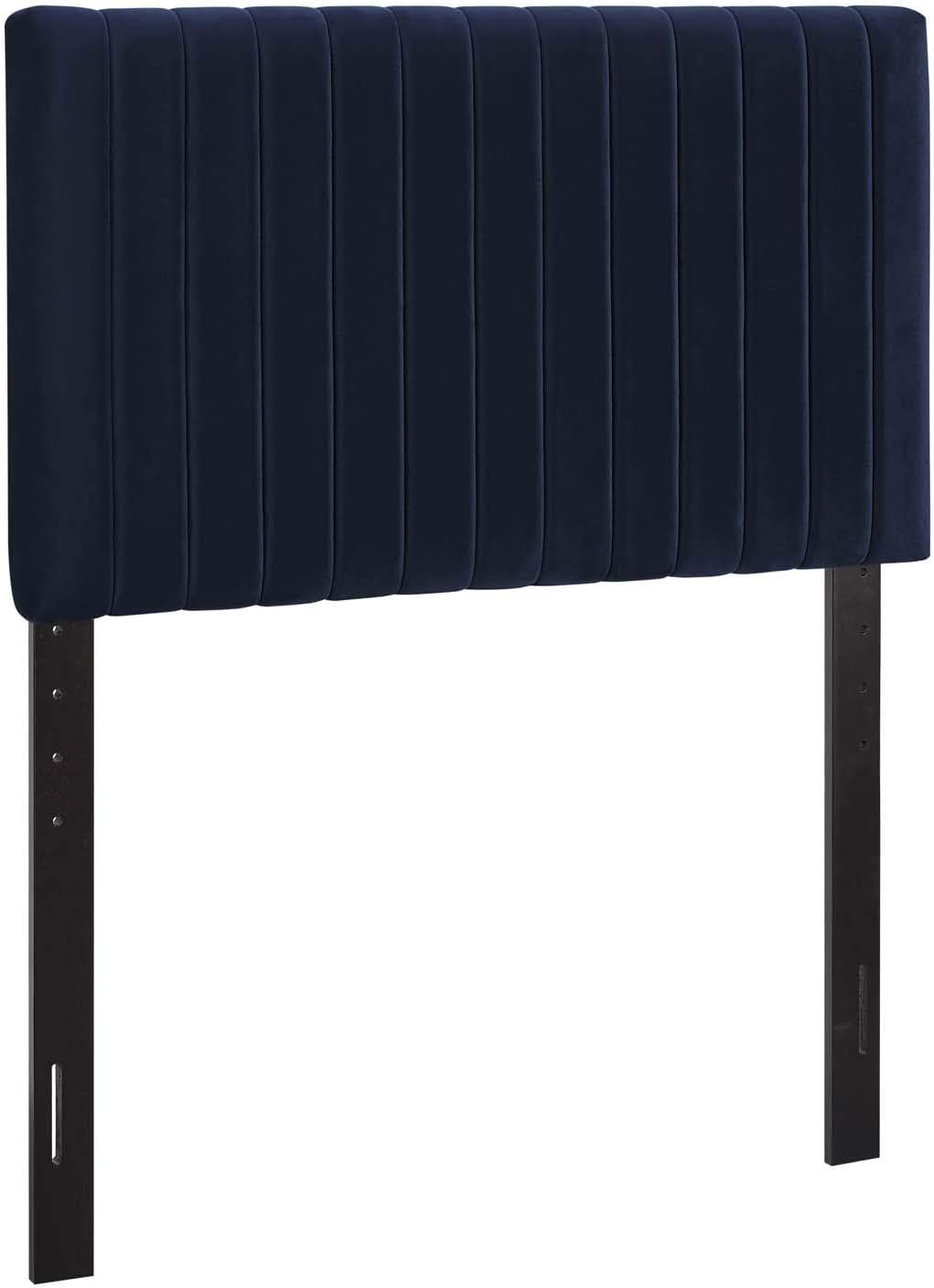 Modway Keira Channel Tufted Performance Velvet Upholstered Twin Headboard in Midnight Blue