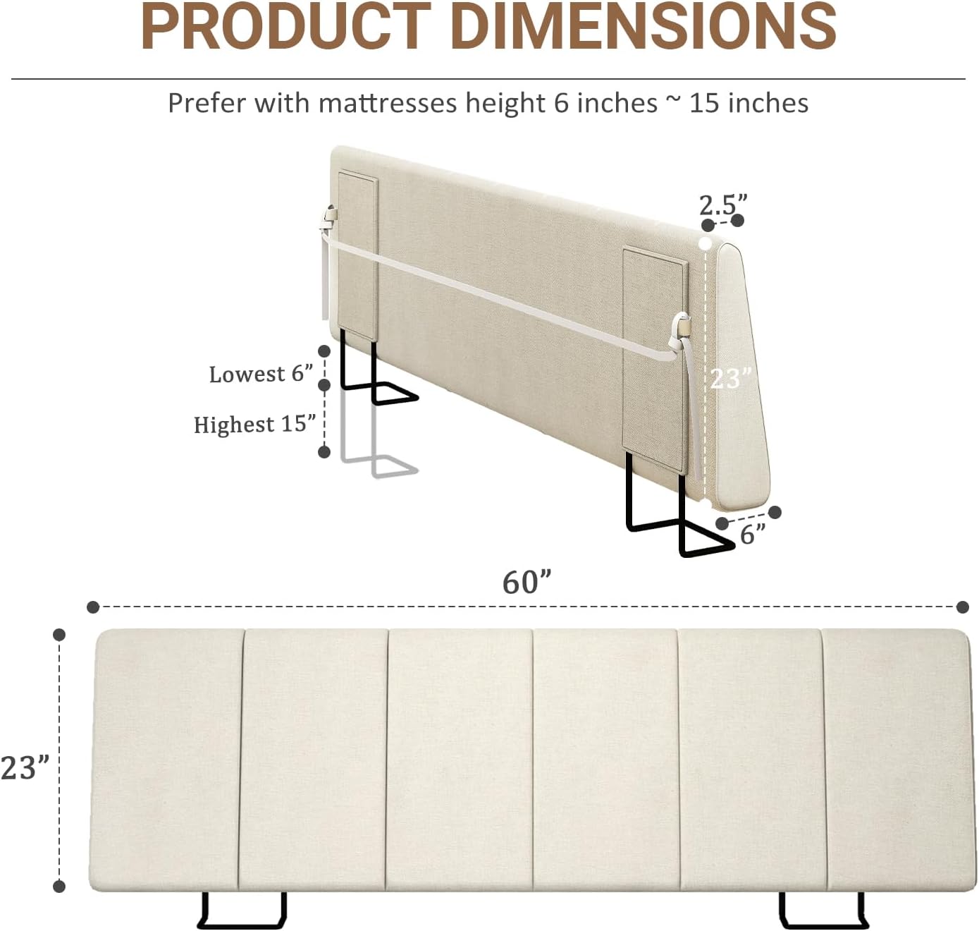 Queen Size Headboard Only-No Assembly, Upholstered Headboard Queen Size Linen Fabric Modern Style Headboards Extra-Thick, Beige
