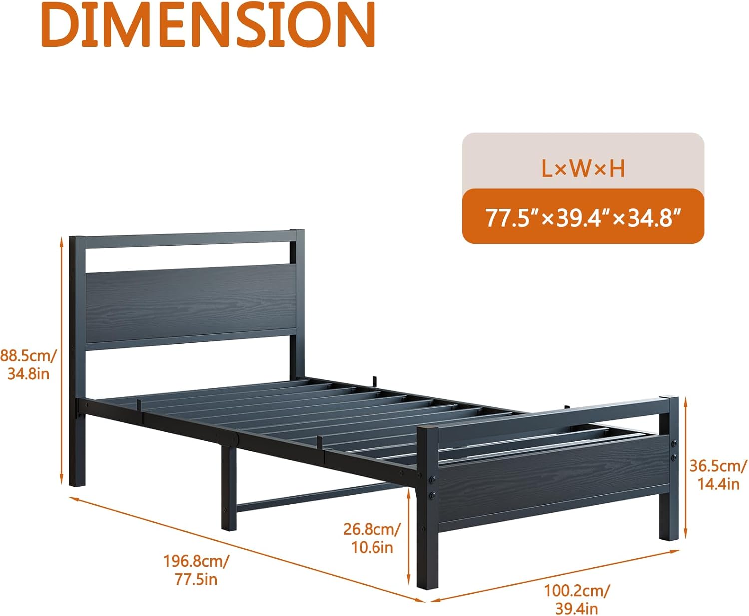 BOFENG Black Twin Bed Frame with Wood Headboard,Metal Single Platform Bed Frame Twin Size No Box Spring Needed,Heavy Duty Metal Slats Support,Noise Free,Single Bed Base,Easy Assembly