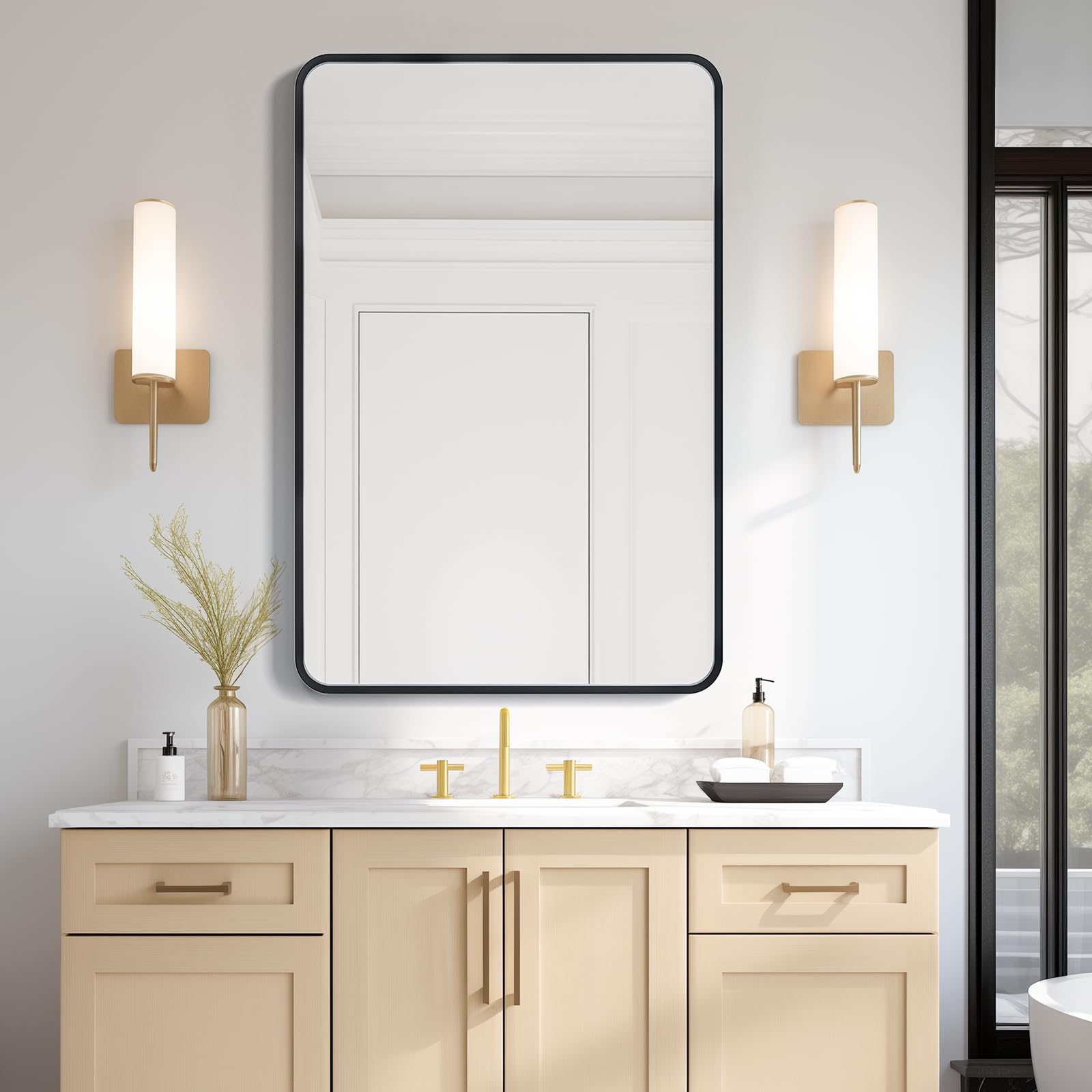 USHOWER 2-Pack Black Bathroom Mirrors Over Sink 22 x 30 Inch, Metal Frame Rectangle Mirror, Modern Farmhouse Vanity Mirror, Wall Mounted for Bedroom, Living Room, Entryway Remodel & Upgrade