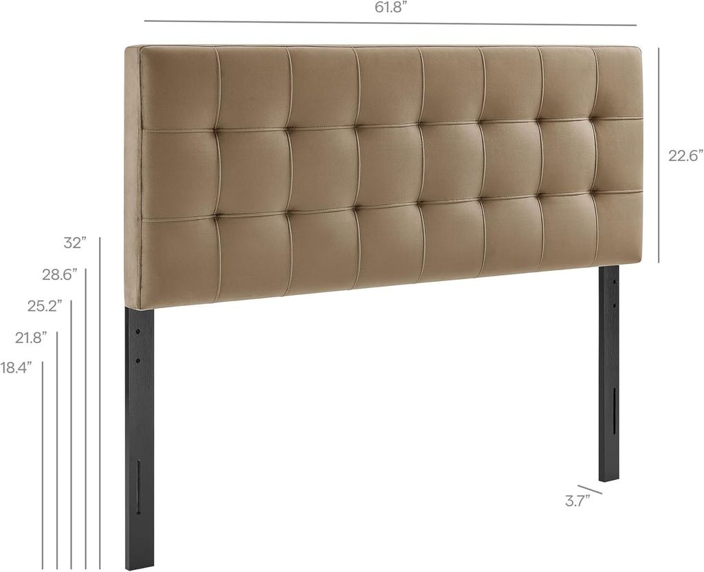 Modway Lily Performance Velvet Queen Size Headboard with Biscuit Tufting in Taupe - Stain-Resistant Upholstery with Padded Design and 5 Height-Adjustable Mounts