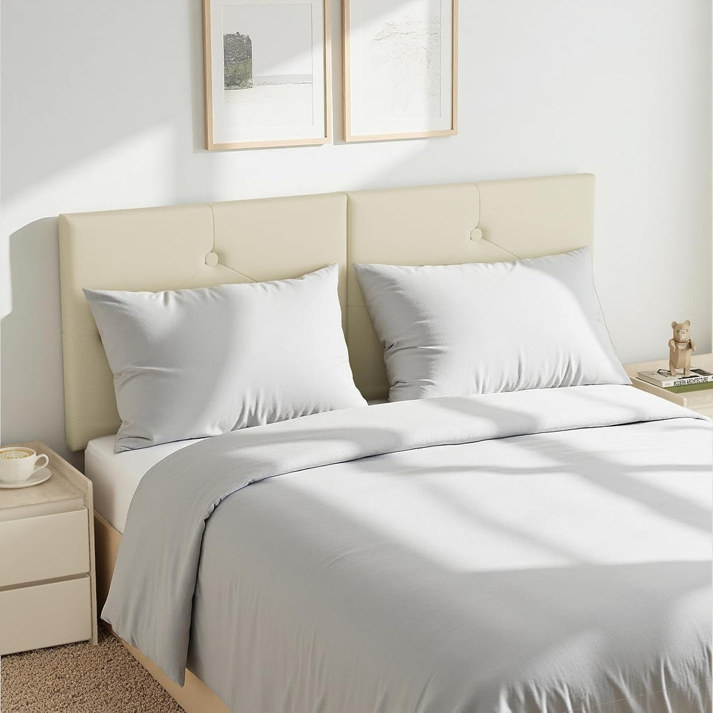 Modern Queen Headboard, Upholstered Faux Leather Bed Headboard with Solid Wood & Sturdy Metal Legs, Tufted Adjustable Height Headboards in Button Design, Beige