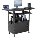 Mobile AV Cart, Heavy Duty Rolling Computer Cart with Push Handle & Hooks – Locking Cabinet, Pegboard, 4 Outlets, Lock Brake Casters – Media Utility Cart on Wheels for Office/Classroom