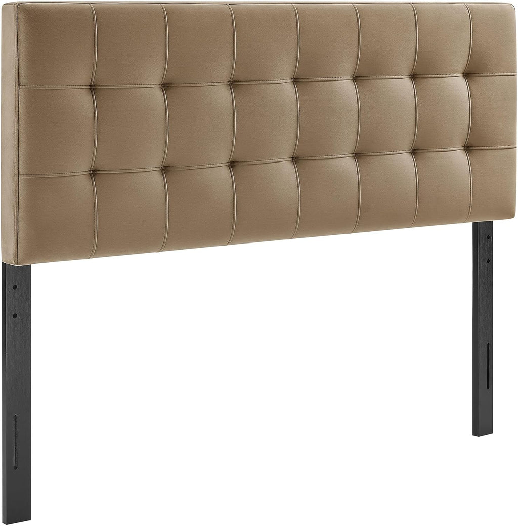 Modway Lily Performance Velvet Queen Size Headboard with Biscuit Tufting in Taupe - Stain-Resistant Upholstery with Padded Design and 5 Height-Adjustable Mounts