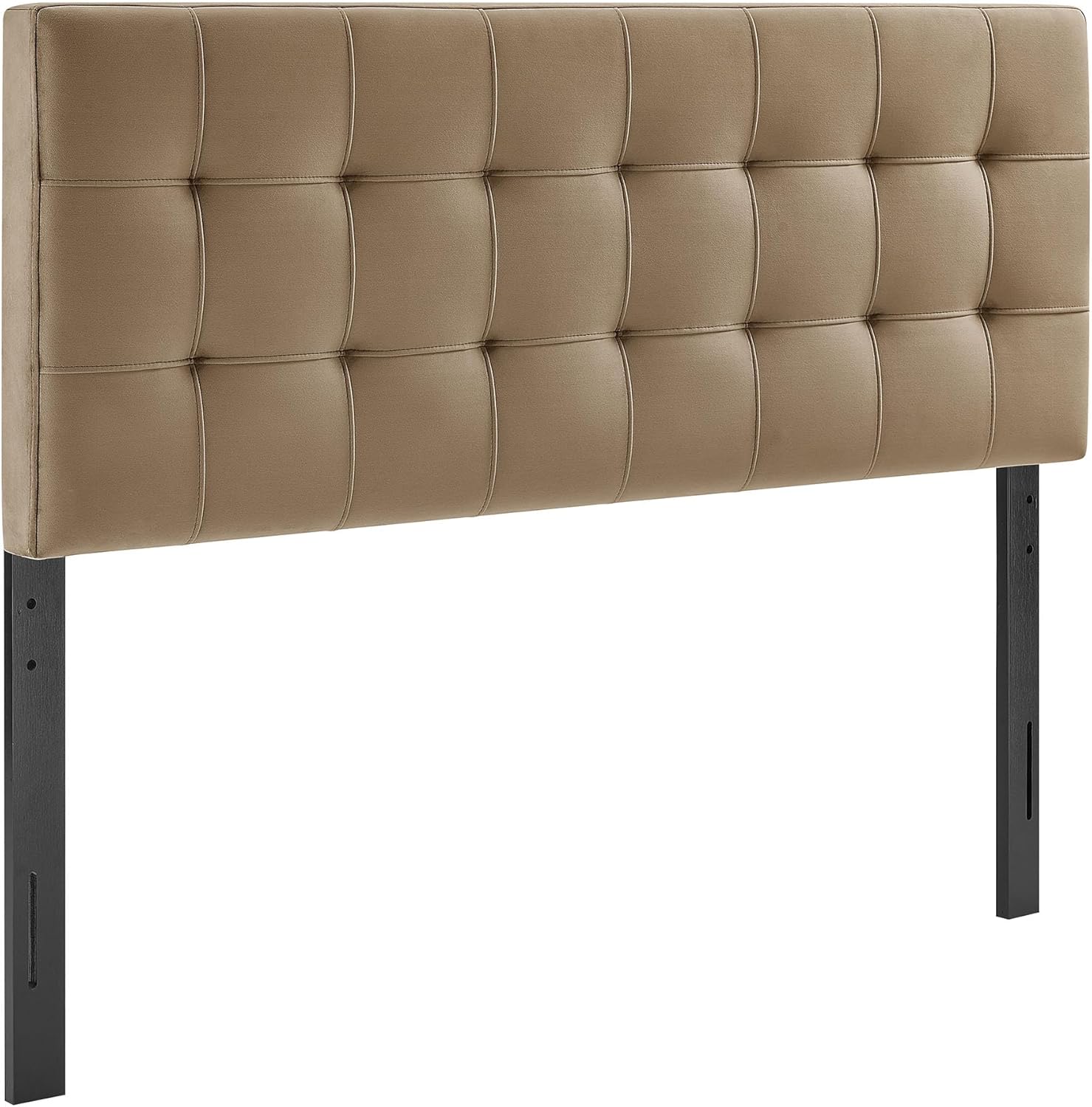 Modway Lily Performance Velvet Queen Size Headboard with Biscuit Tufting in Taupe - Stain-Resistant Upholstery with Padded Design and 5 Height-Adjustable Mounts