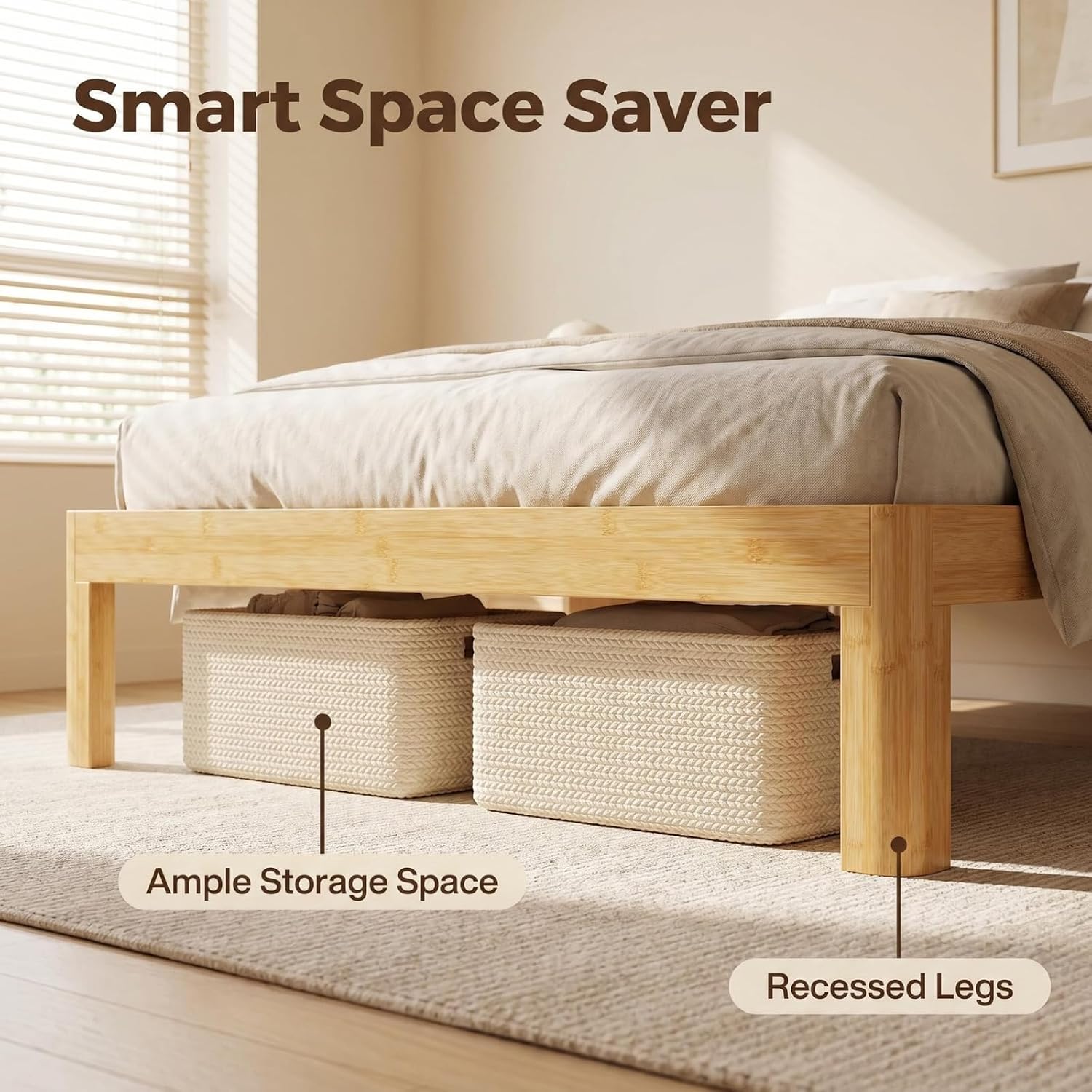 Askeld 12 Inch Wood Twin Bed Frame, Bamboo Heavy Duty Platform Twin Size Bed Frame No Box Spring Needed, Non Slip, Easy Assembly, Noise-Free