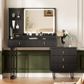 Large Vanity Desk with 3 Color Touch Screen Dimming Mirror, Vanity Desk with Charging Station, Modern Retractable Makeup Dressing Table, Makeup Table With storage shelves and 5 Sliding Drawers, Oak