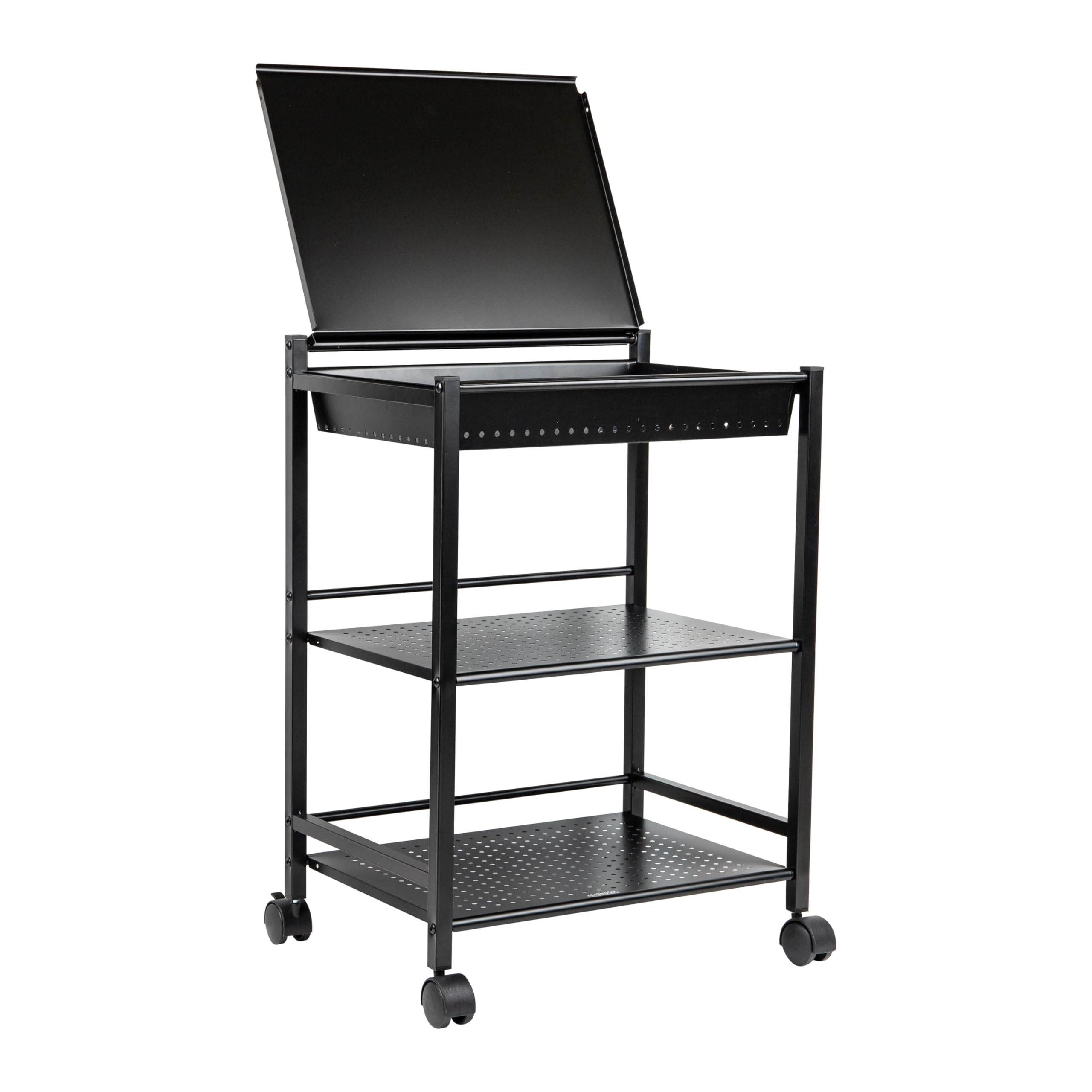 Mind Reader 3 Drawer Storage Organizer with Wood Top, Rolling Office Organizer Cabinet with Wheels, Office, Metal Mesh, Black