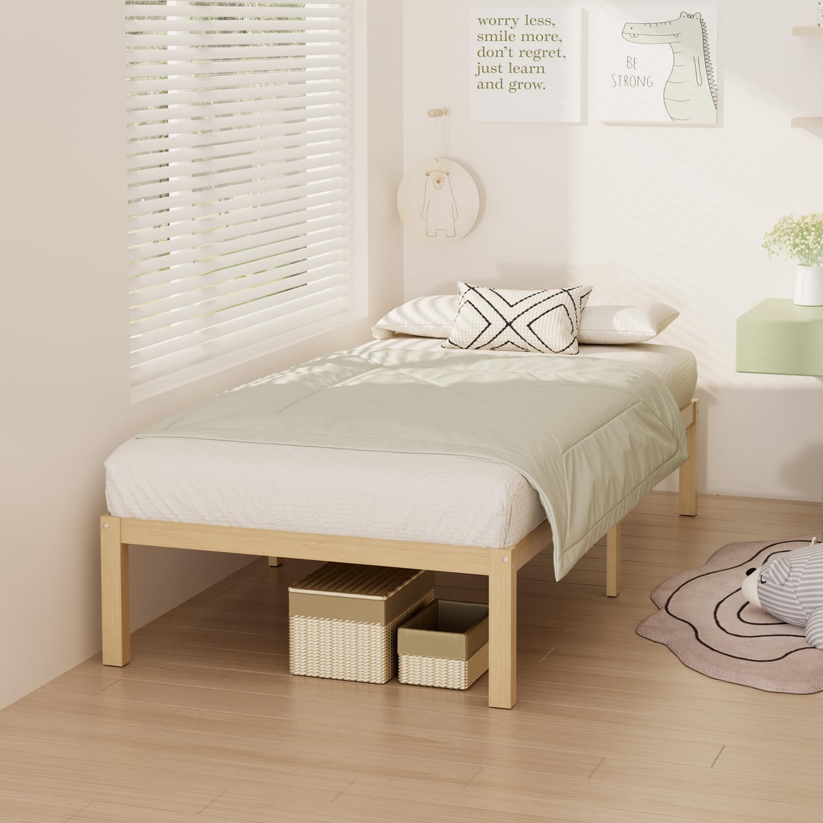 Wisuce Bamboo Bed Frame–Simple Sturdy Wood Platform Bed Frame Twin Size, Strong and Stable, with Non-Slip Slats for Support, No Box Spring Needed, Easy to Assemble, Noise-Free (Nature, Twin)