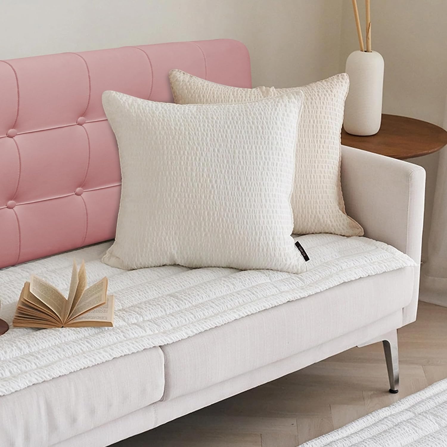 BCU Headboard Pillow Full Size Upholstered Soft Tufted Headboard Backrest Pillow with Removable Cover for Adjustable Bed Back Support, Pink