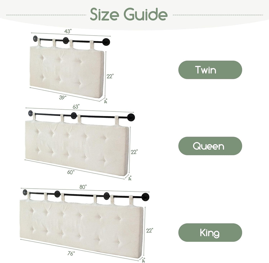 HIGOGOGO Wall Mounted Headboards for Queen Size Bed, Hanging Head Board Wall with Button Tufting, Adjustable Height Headboard for Bedroom,Beige