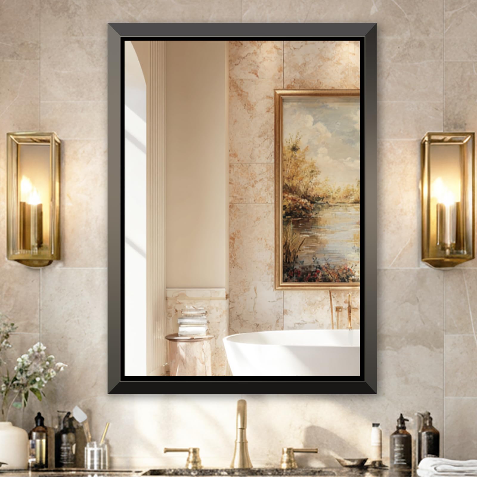 USHOWER 2-Pack Black Bathroom Mirrors Over Sink 22 x 30 Inch, Metal Frame Rectangle Mirror, Modern Farmhouse Vanity Mirror, Wall Mounted for Bedroom, Living Room, Entryway Remodel & Upgrade