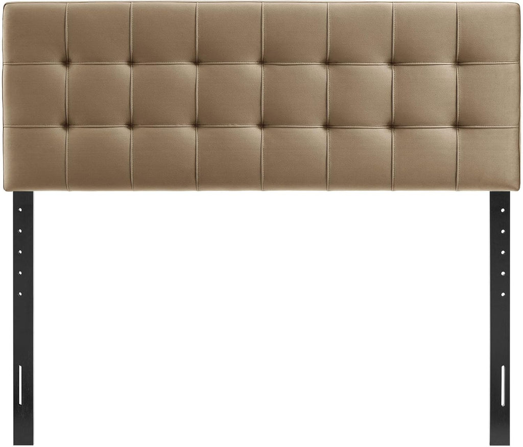 Modway Lily Performance Velvet Queen Size Headboard with Biscuit Tufting in Taupe - Stain-Resistant Upholstery with Padded Design and 5 Height-Adjustable Mounts