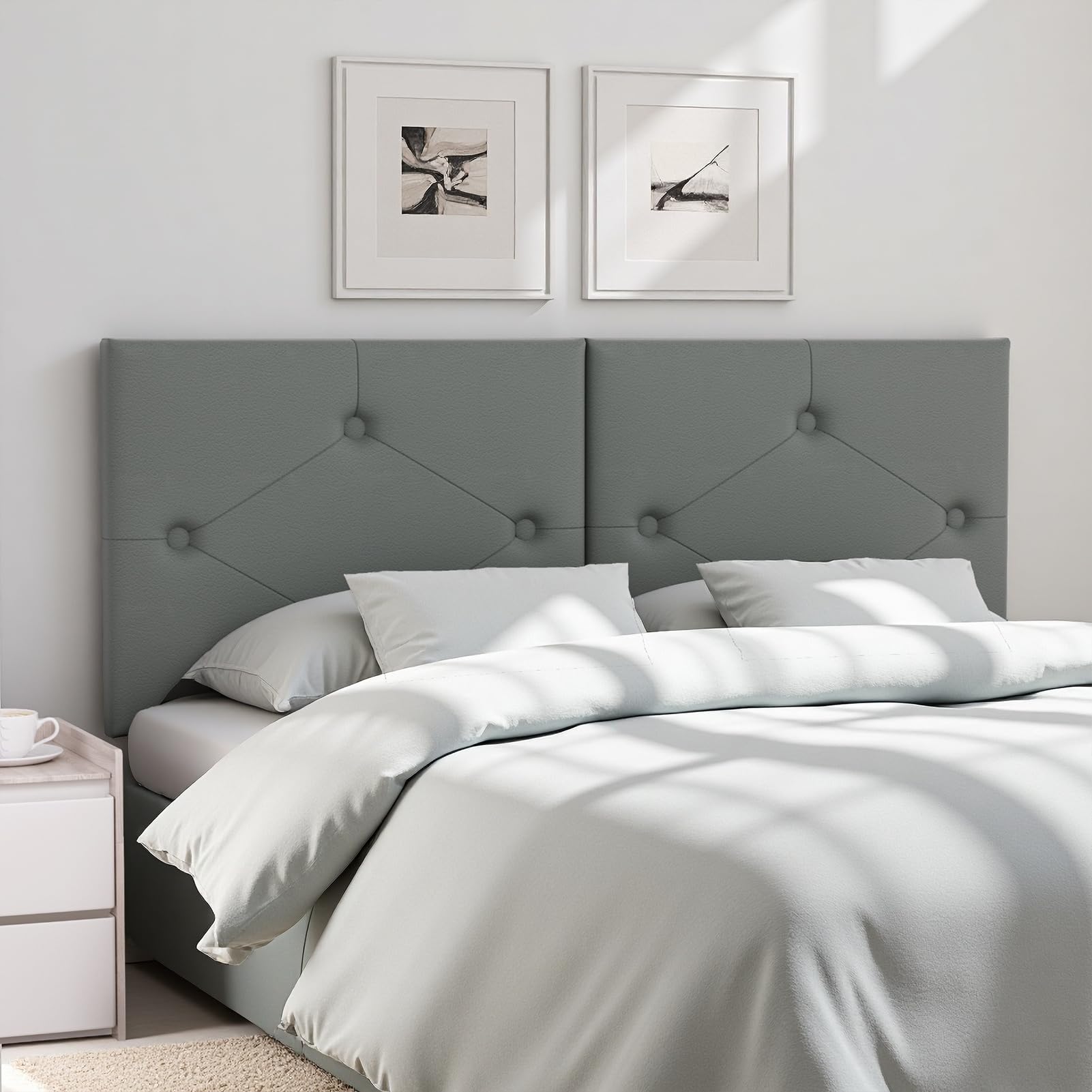 Modern Queen Headboard, Upholstered Faux Leather Bed Headboard with Solid Wood & Sturdy Metal Legs, Tufted Adjustable Height Headboards in Button Design, Beige