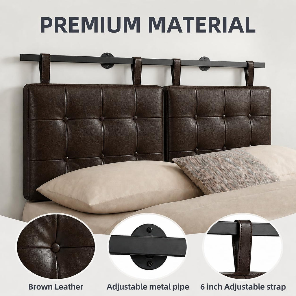 Queen Headboard only, Wall Mounted Headboard for Adjustable Bed, Hanging Head Board for Queen Size Bed Button Tufted Upholstered Headboard Cabeceras De Cama for Bedroom, Dorm, Dark Brown Faux Leather