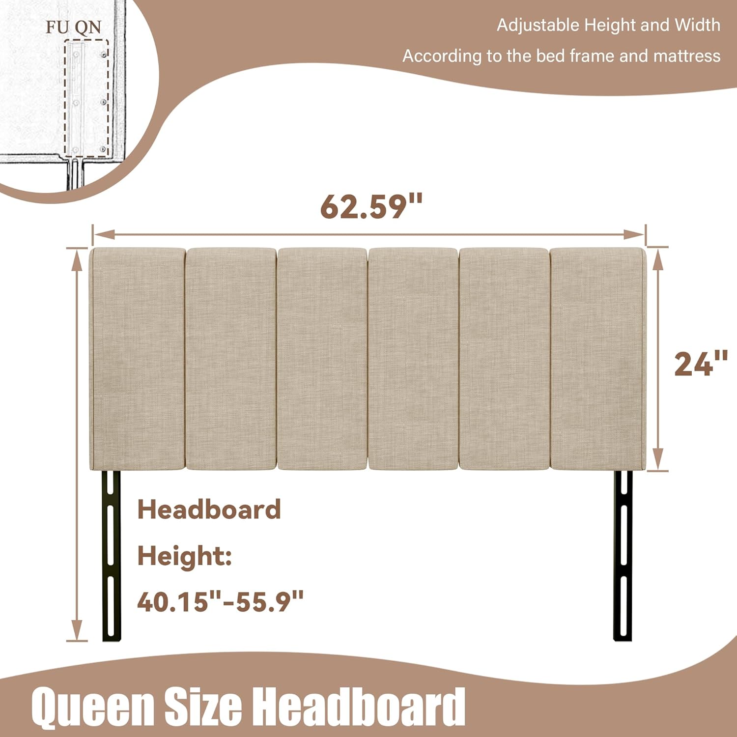 Yongchuang Upholstered Queen Headboard Only, Modern Linen Head Board for Queen Size Bed Adjustable Height Headboards Oatmeal