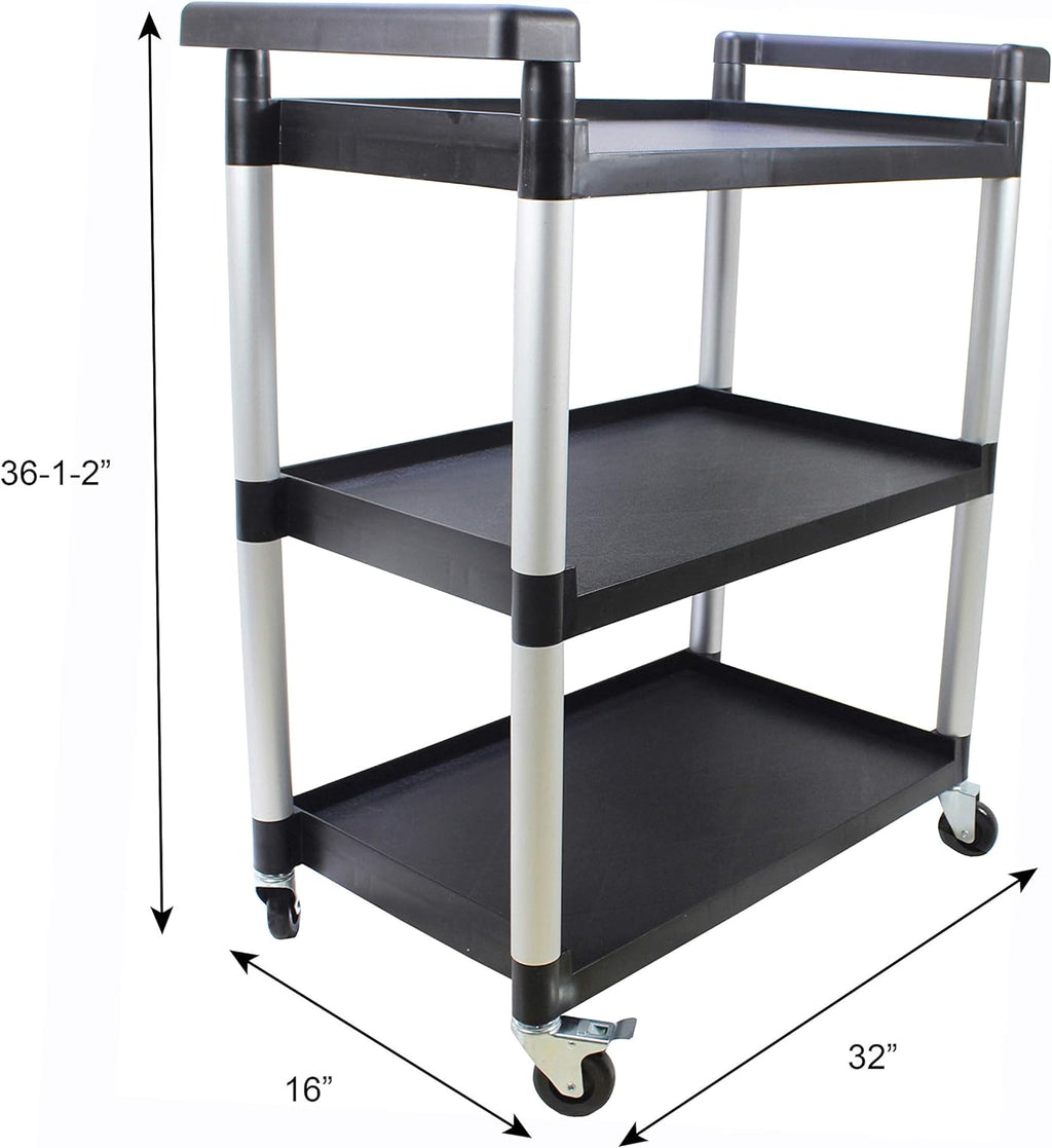 MaxWorks 80774 3-Shelf Utility Plastic Cart with Wheels-225 Lbs Maximum Capacity , Black