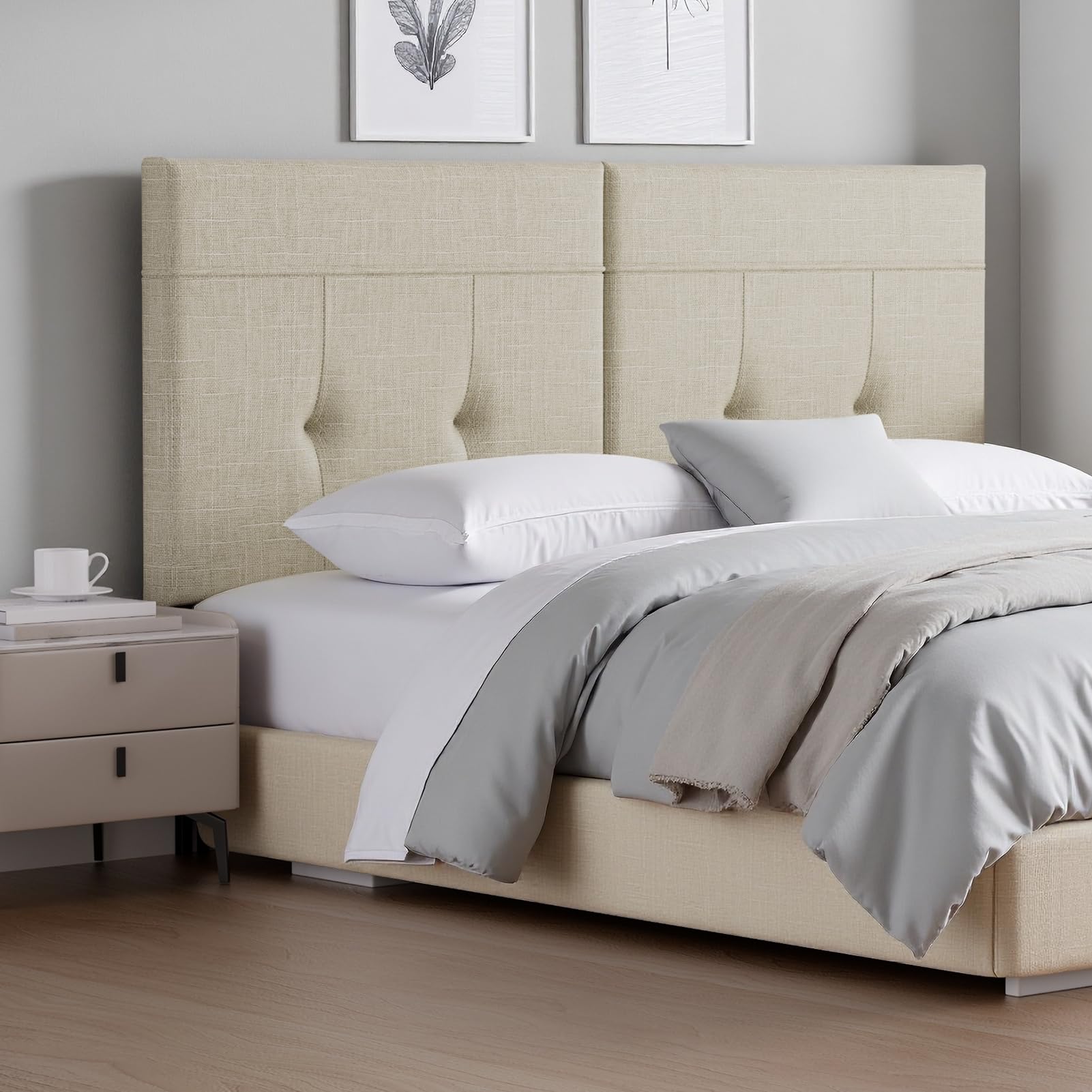 King Headboard Only with Adjustable Metal Legs, Faux Leather Upholstered Headboard King Size, Modern Stylish Headboard with Sunken Dot Design, Sturdy Bed Headboard for Bedroom, Gray
