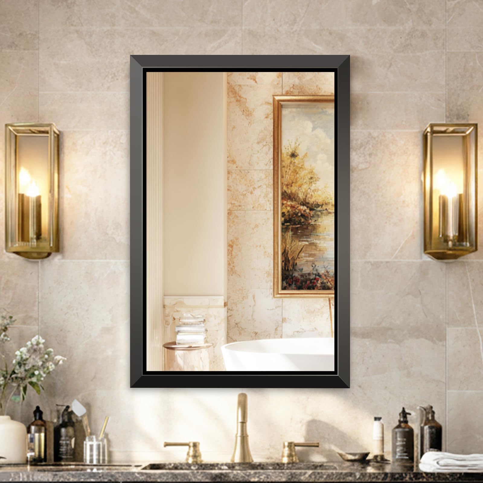 USHOWER 2-Pack Black Bathroom Mirrors Over Sink 22 x 30 Inch, Metal Frame Rectangle Mirror, Modern Farmhouse Vanity Mirror, Wall Mounted for Bedroom, Living Room, Entryway Remodel & Upgrade