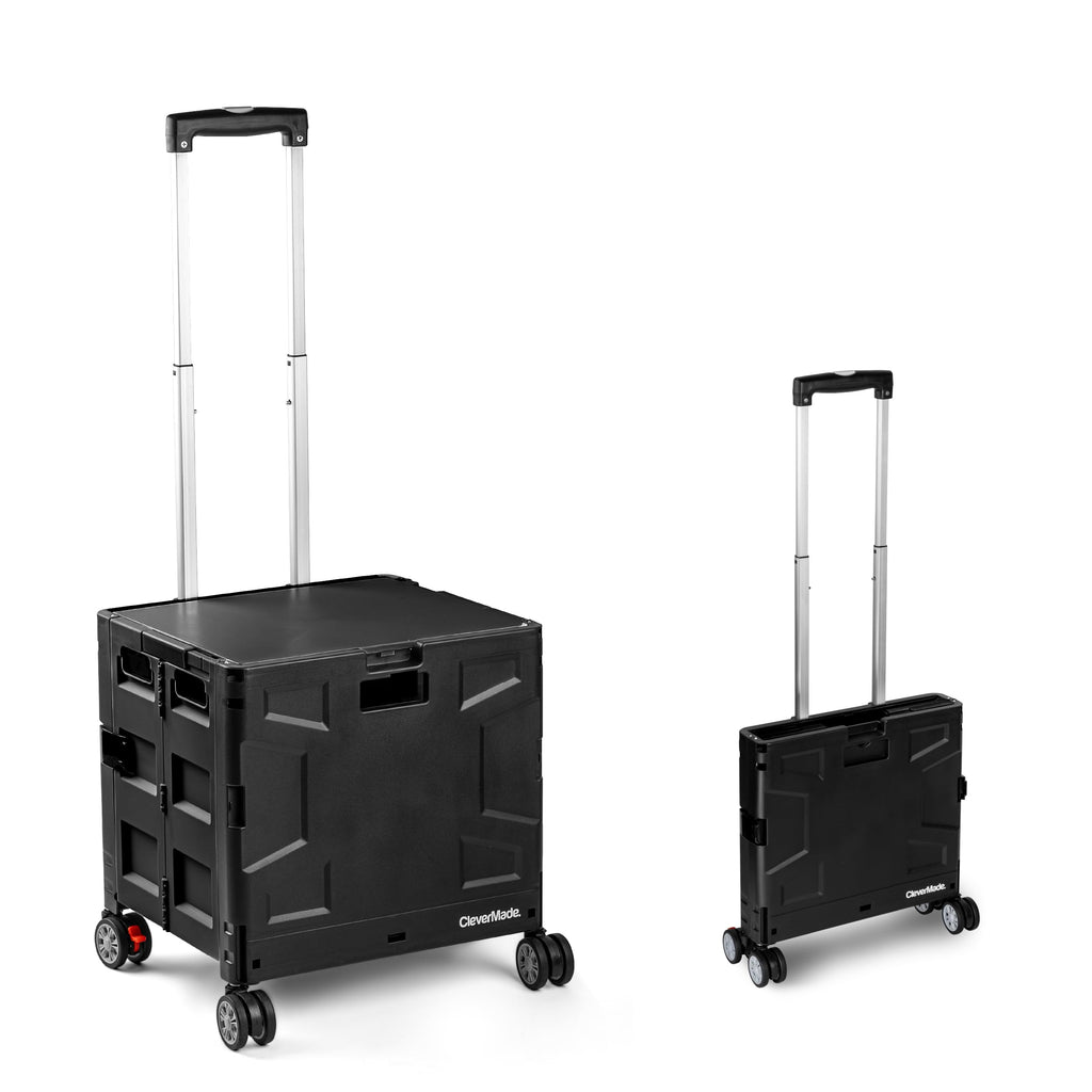 CleverMade Collapsible Wheeled Crate with Lid, 4-Wheels, Swivel and Glide Rolling Crate with Handle and Double Wheels, 55L, 100 lb Capacity, Cool Gray, Polypropylene (PP)