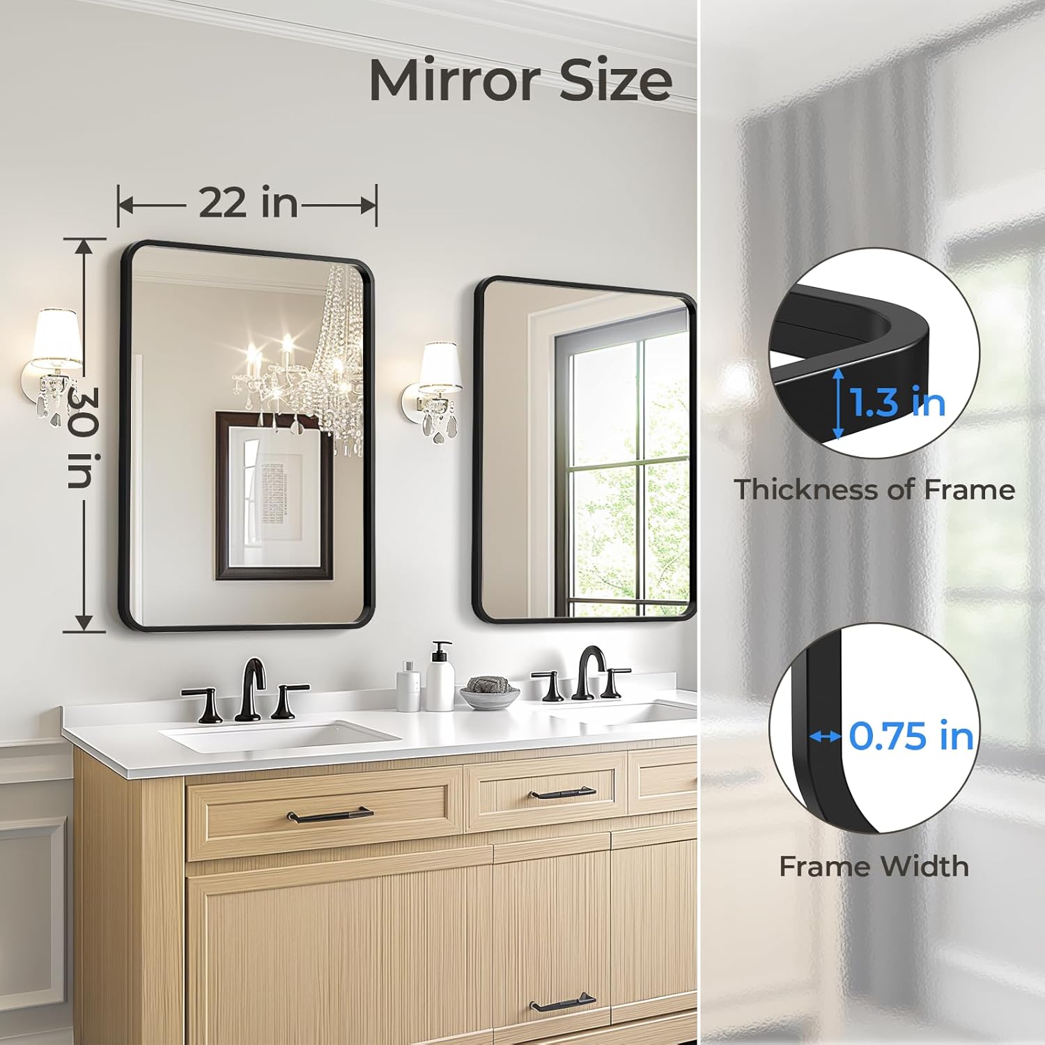 USHOWER 2-Pack Black Bathroom Mirrors Over Sink 22 x 30 Inch, Metal Frame Rectangle Mirror, Modern Farmhouse Vanity Mirror, Wall Mounted for Bedroom, Living Room, Entryway Remodel & Upgrade