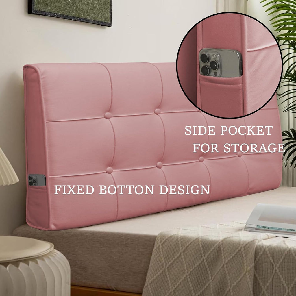 BCU Headboard Pillow Full Size Upholstered Soft Tufted Headboard Backrest Pillow with Removable Cover for Adjustable Bed Back Support, Pink