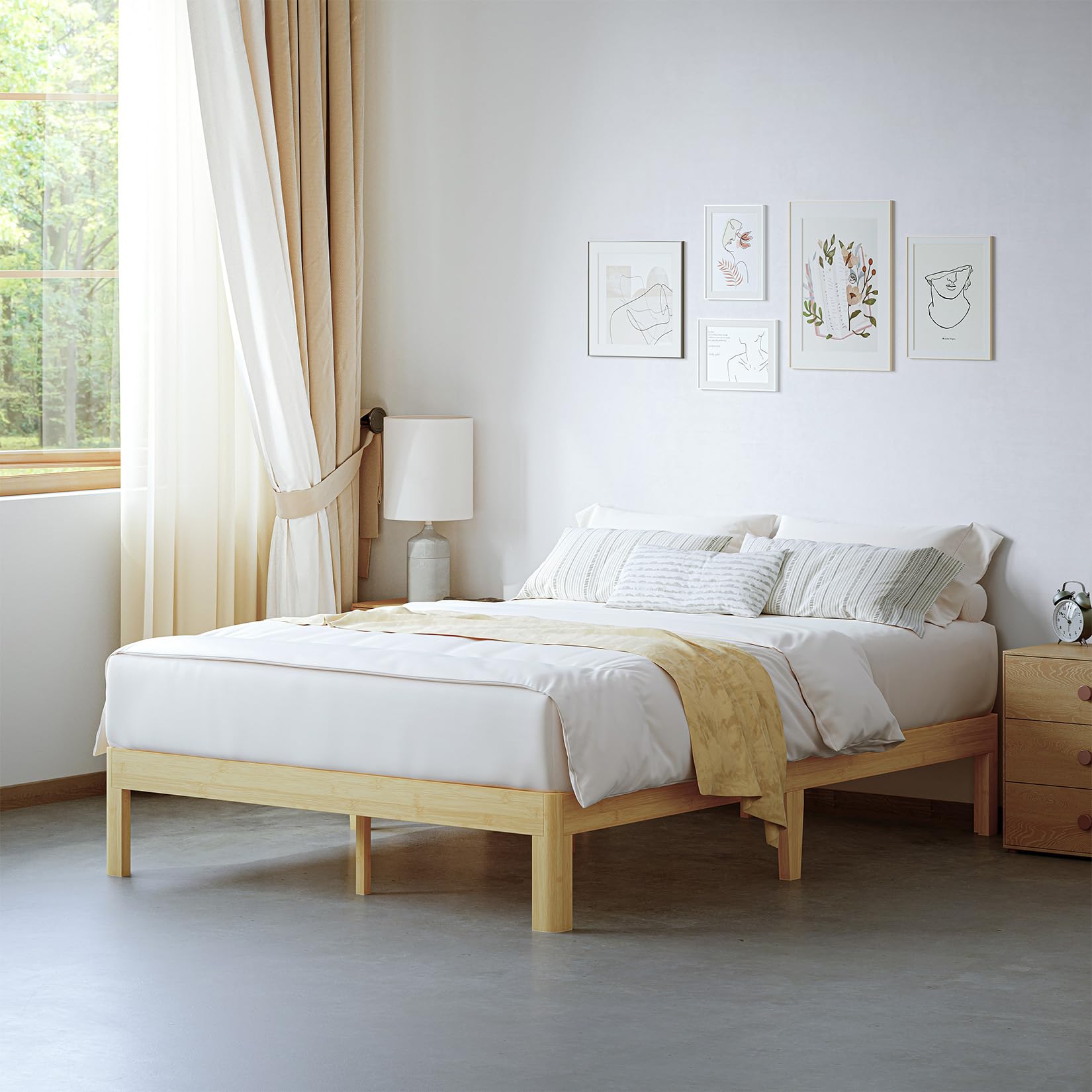 14 Inch High Bamboo Wood Heavy Duty Twin Bed Frame No Box Spring Needed, Platform Bed Frame Twin with Metal Slats Support, Easy to Install, Noise Free, Sturdy