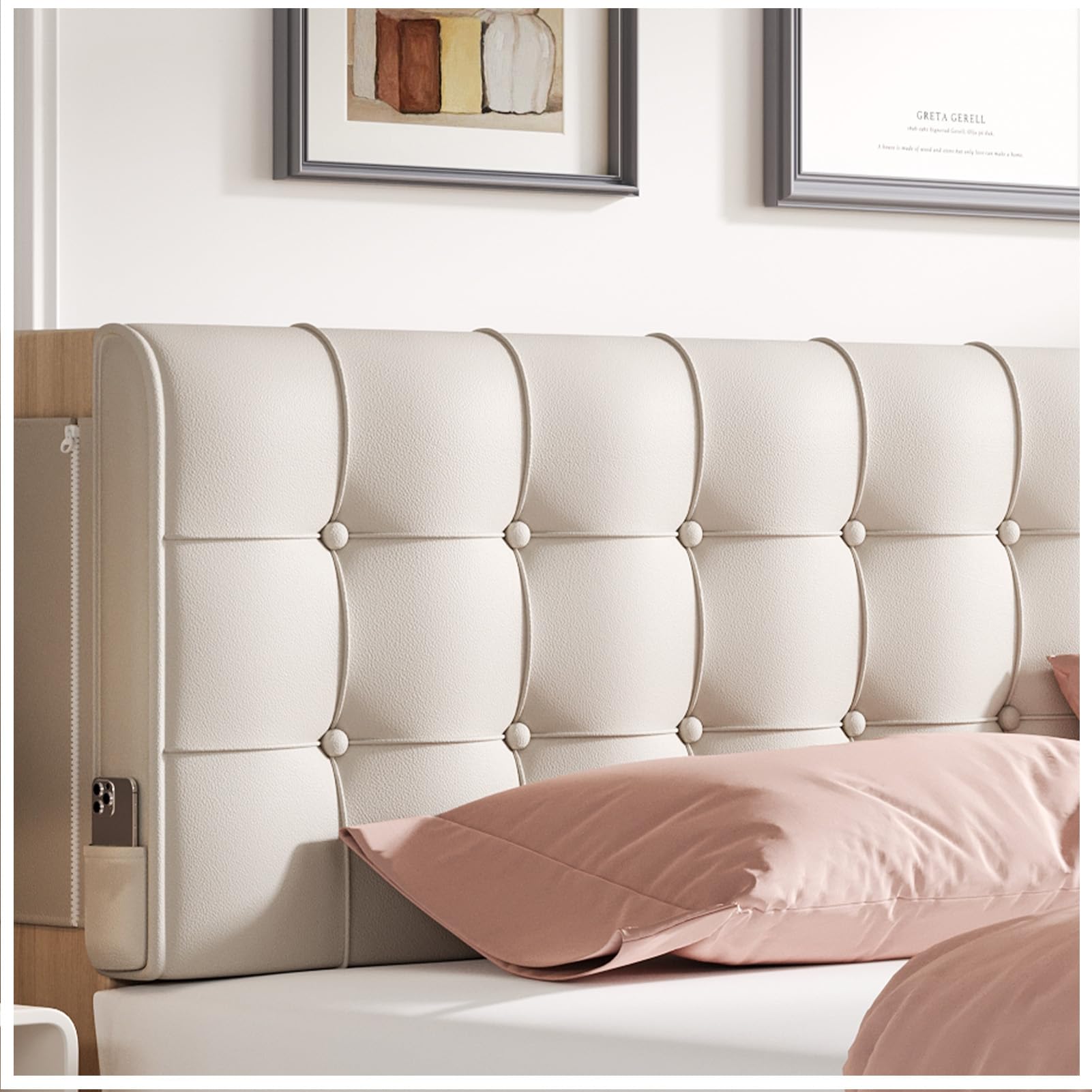 Twin Size Tufted Linen Headboard Pillow with Removable Cover, Rectangular Bed Backrest Support Cushion for Bedroom Dorm Reading & Rest