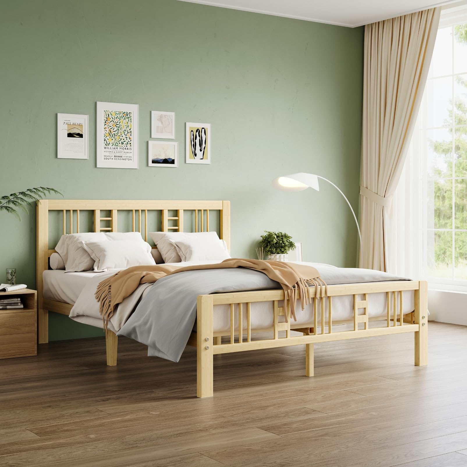 10 Inch High Bamboo Twin Bed Frame with Headboard Footboard & Metal Slat Support, Noise-Free Reinforced Platform Bed Easy to Assemble No Box Spring Required