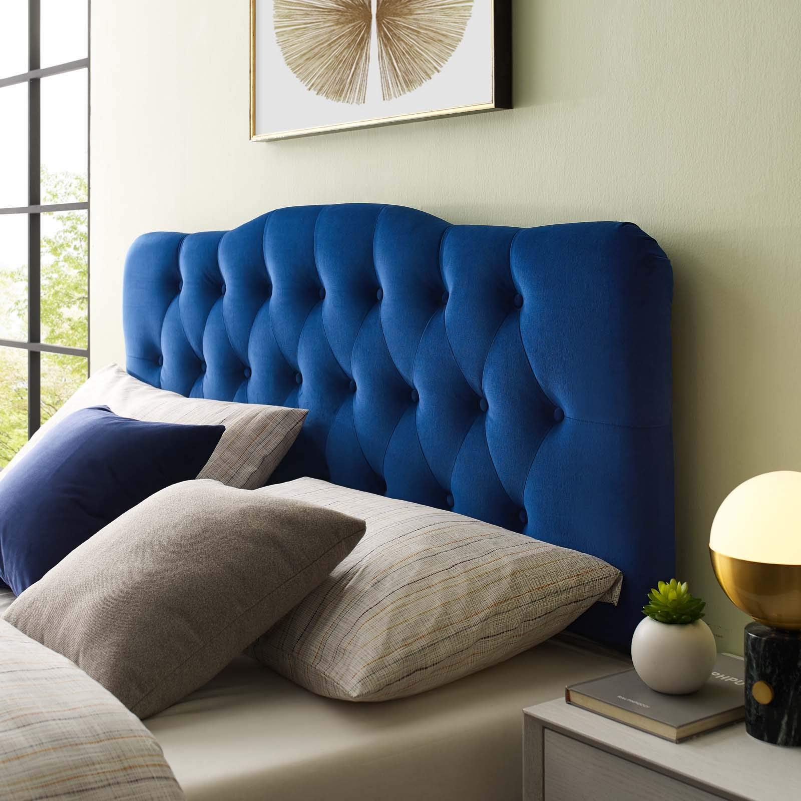 Modway Annabel Diamond Tufted Performance Velvet Queen Headboard in White