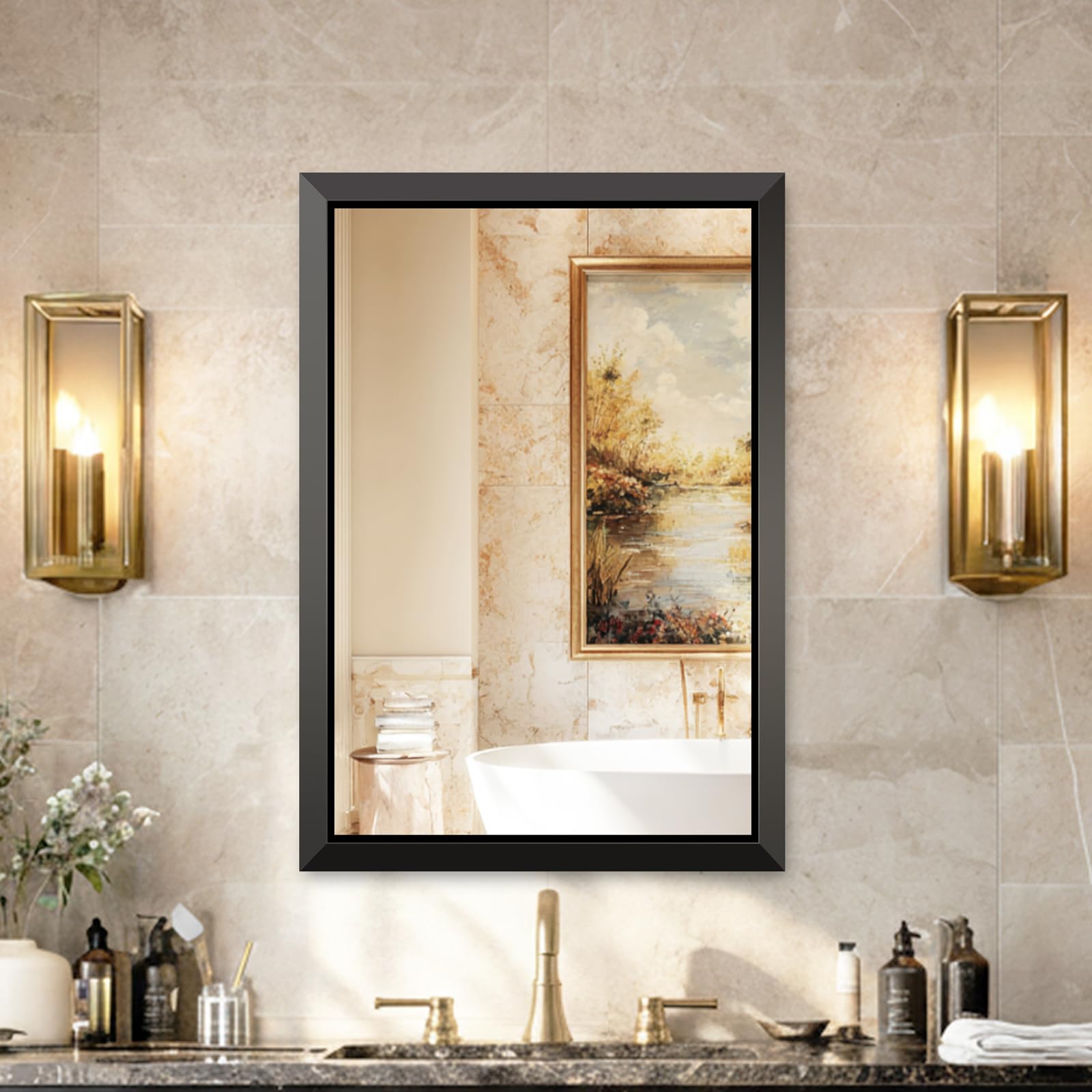 USHOWER 2-Pack Black Bathroom Mirrors Over Sink 22 x 30 Inch, Metal Frame Rectangle Mirror, Modern Farmhouse Vanity Mirror, Wall Mounted for Bedroom, Living Room, Entryway Remodel & Upgrade