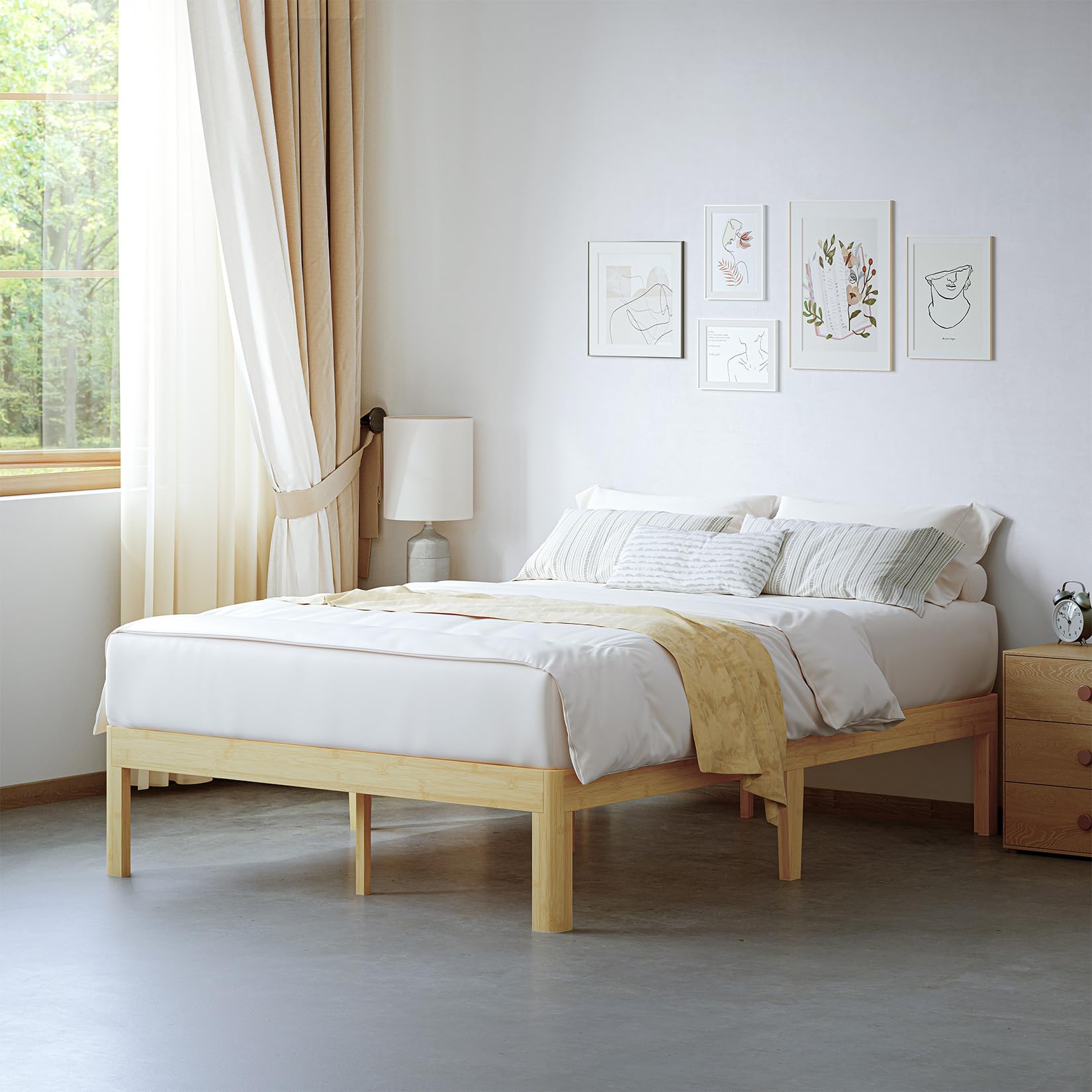 14 Inch High Bamboo Wood Heavy Duty Twin Bed Frame No Box Spring Needed, Platform Bed Frame Twin with Metal Slats Support, Easy to Install, Noise Free, Sturdy