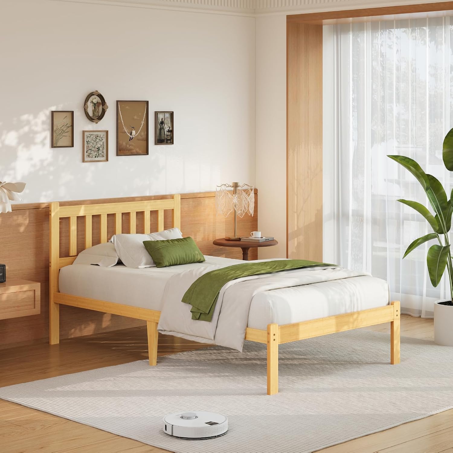 Askeld Wood Twin XL Bed Frame with Headboard, 12 Inch High Solid Bamboo Platform Bed No Box Spring Needed, Mid-Century Heavy Duty Bedframe, Easy Assembly, Noise Free