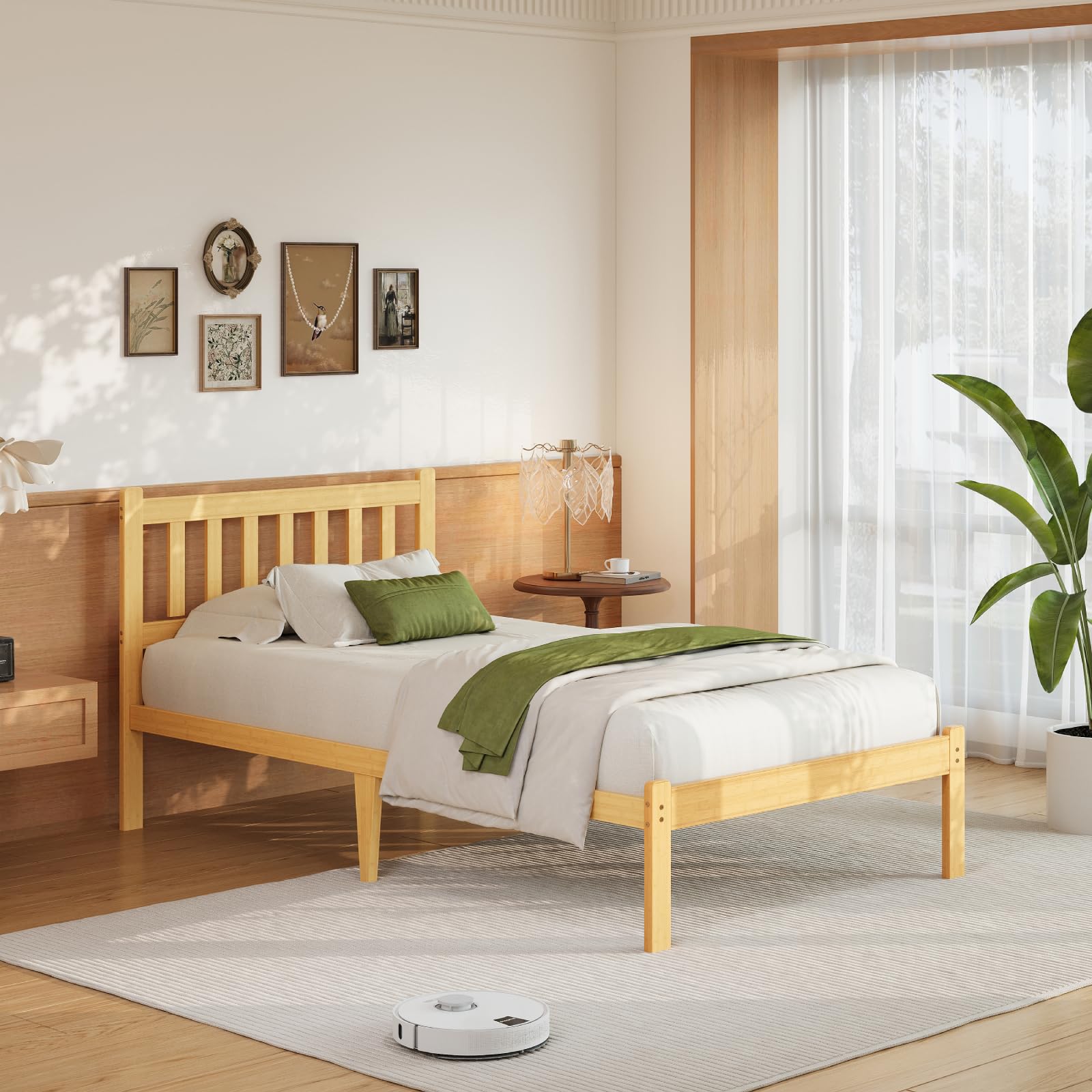 Askeld Wood Twin XL Bed Frame with Headboard, 12 Inch High Solid Bamboo Platform Bed No Box Spring Needed, Mid-Century Heavy Duty Bedframe, Easy Assembly, Noise Free