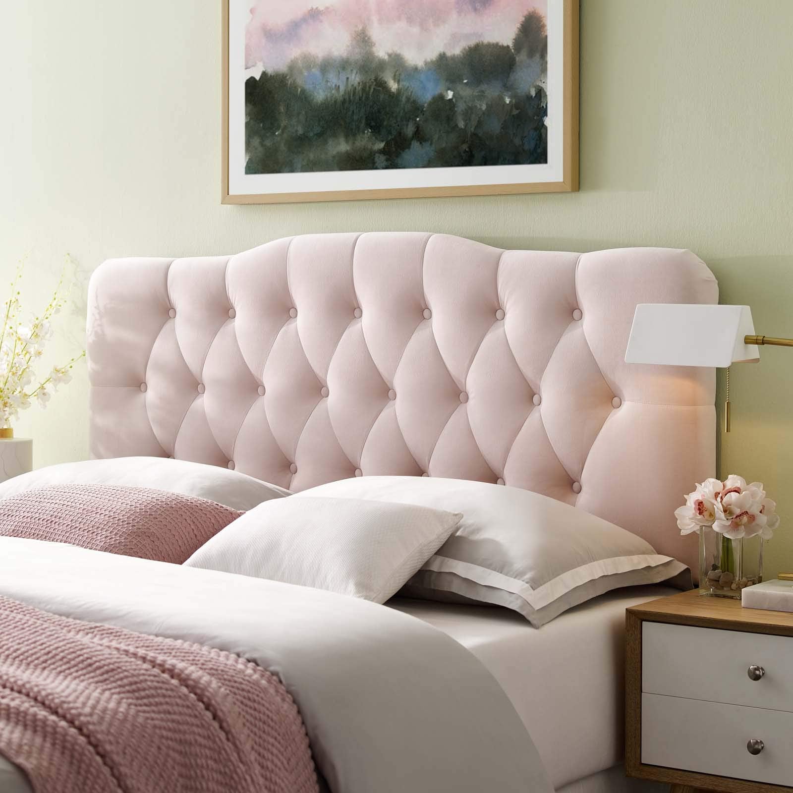 Modway Annabel Diamond Tufted Performance Velvet Queen Headboard in White