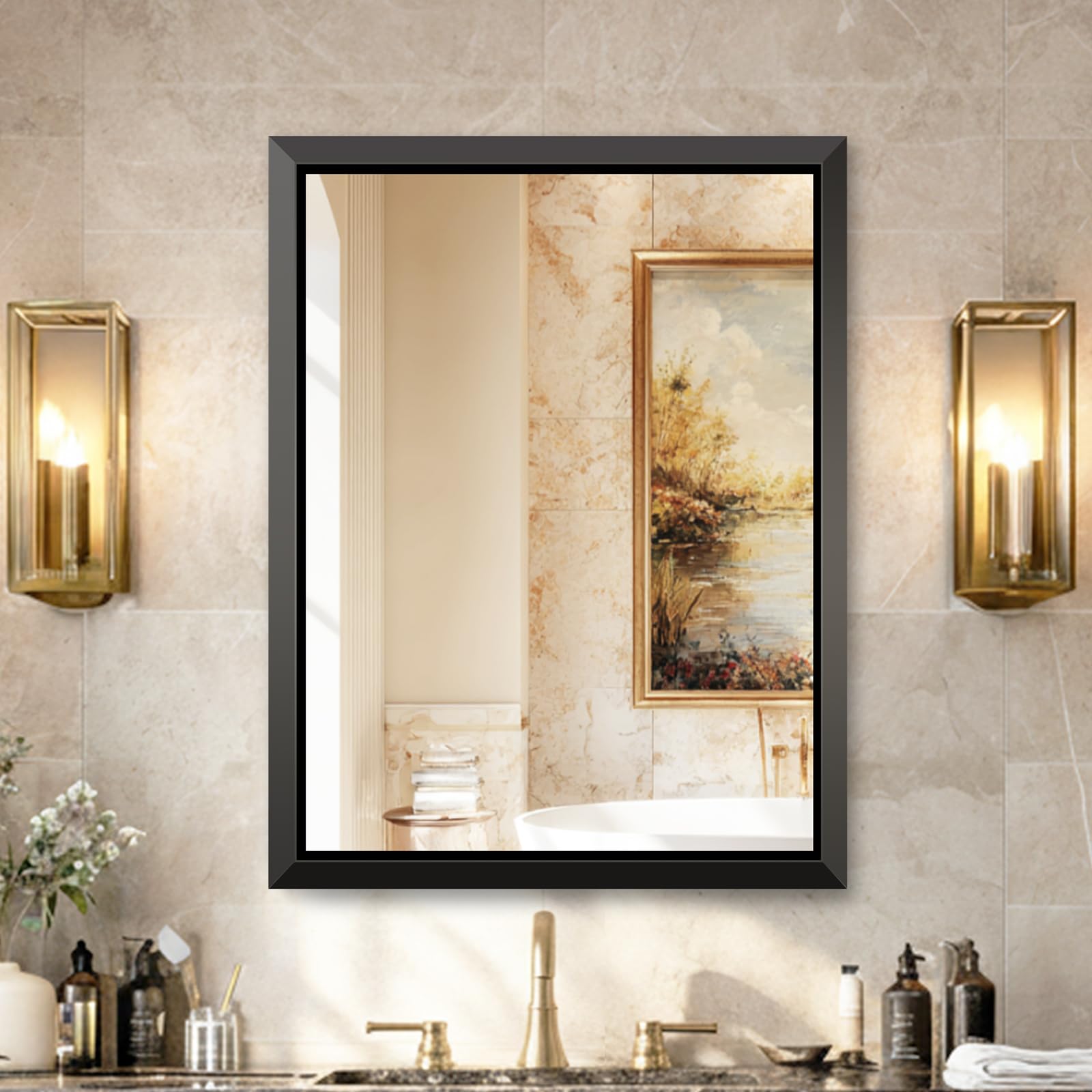 USHOWER 2-Pack Black Bathroom Mirrors Over Sink 22 x 30 Inch, Metal Frame Rectangle Mirror, Modern Farmhouse Vanity Mirror, Wall Mounted for Bedroom, Living Room, Entryway Remodel & Upgrade