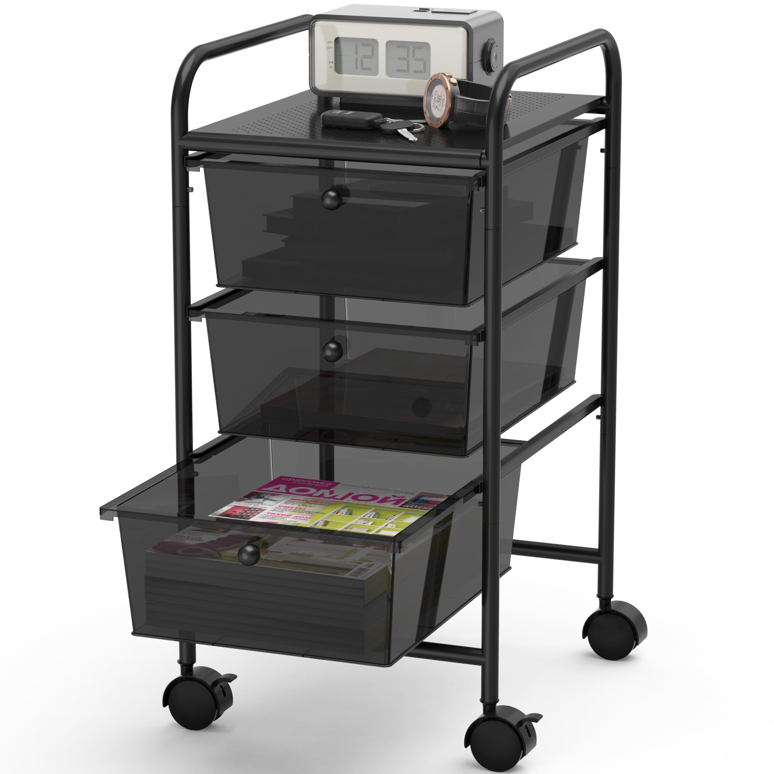 Simple Houseware Utility Cart with 8 Drawers Rolling Storage Art Craft Organizer, Black