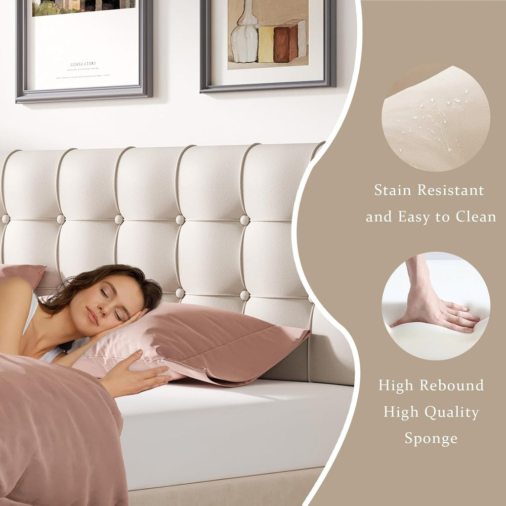 Twin Size Tufted Linen Headboard Pillow with Removable Cover, Rectangular Bed Backrest Support Cushion for Bedroom Dorm Reading & Rest