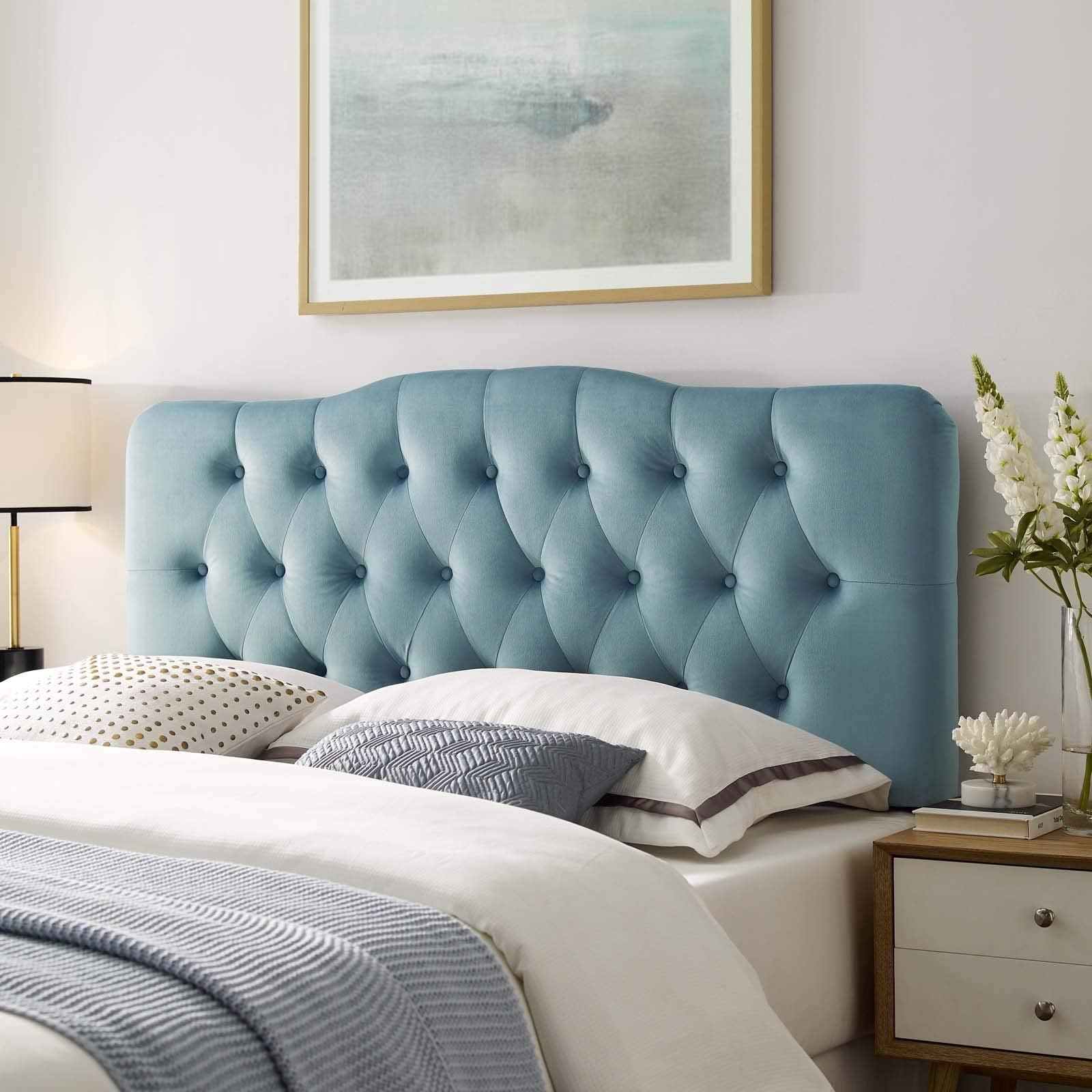 Modway Annabel Diamond Tufted Performance Velvet Queen Headboard in White