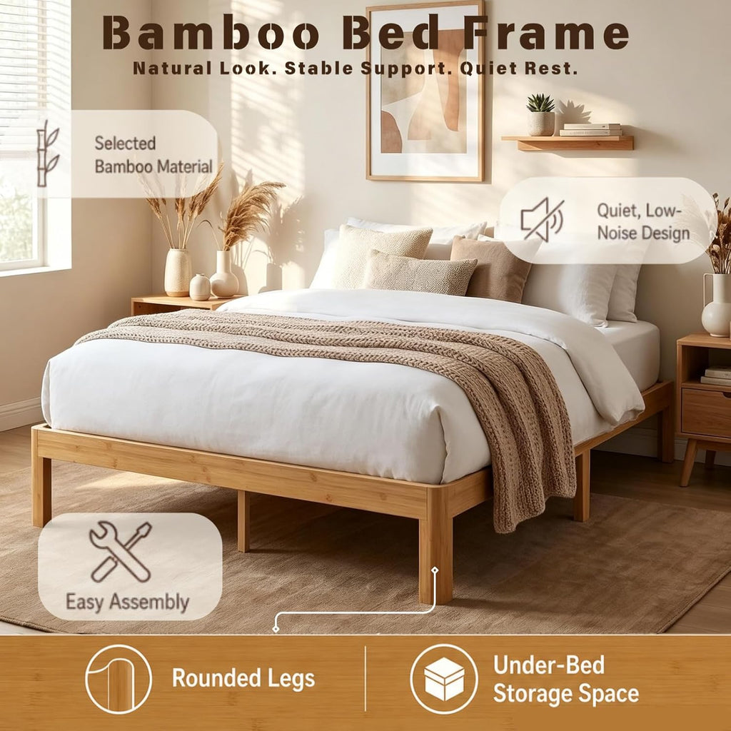 Askeld 12 Inch Wood Twin Bed Frame, Bamboo Heavy Duty Platform Twin Size Bed Frame No Box Spring Needed, Non Slip, Easy Assembly, Noise-Free